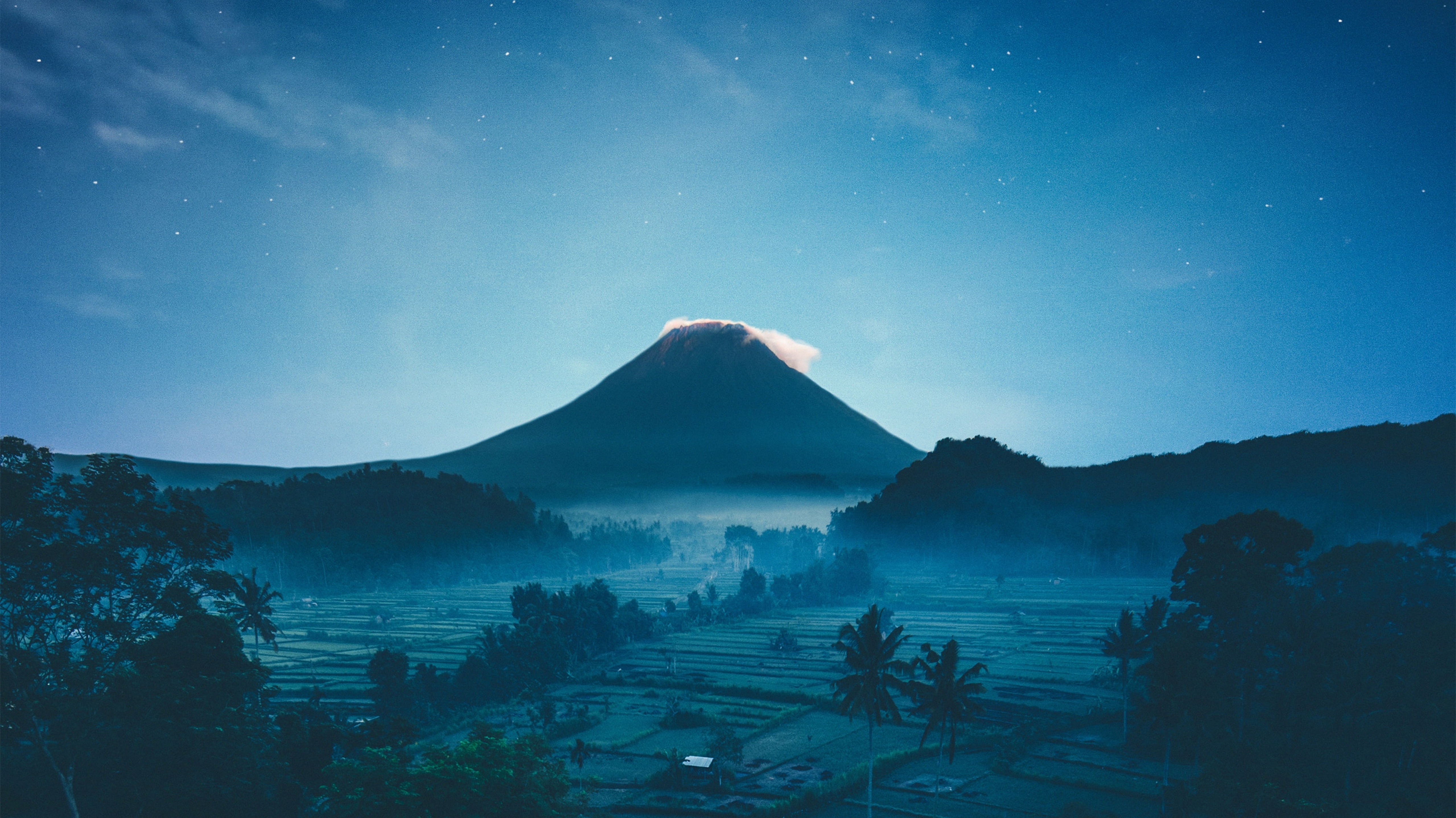 Mount Agung Wallpaper 4K, Volcano, Rice fields, Bali