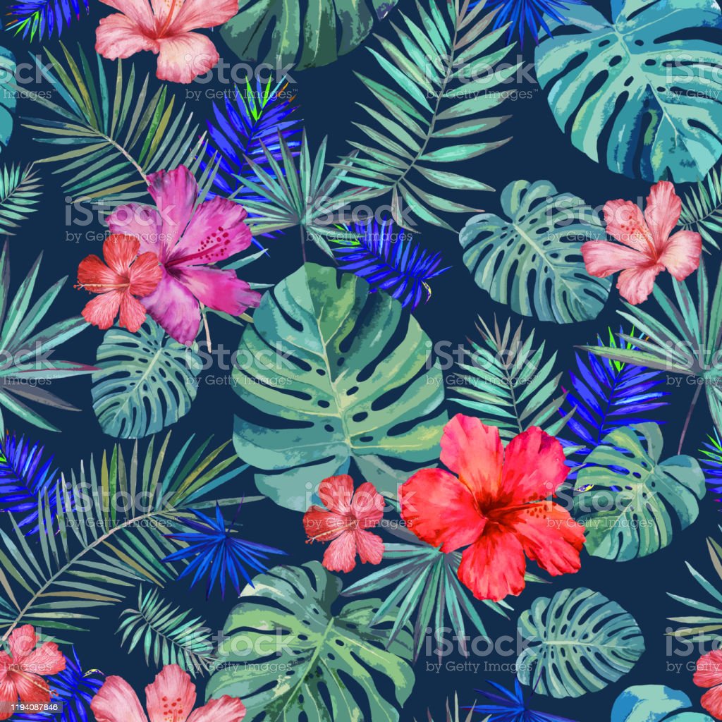 Seamless Pattern Tropical Flowers