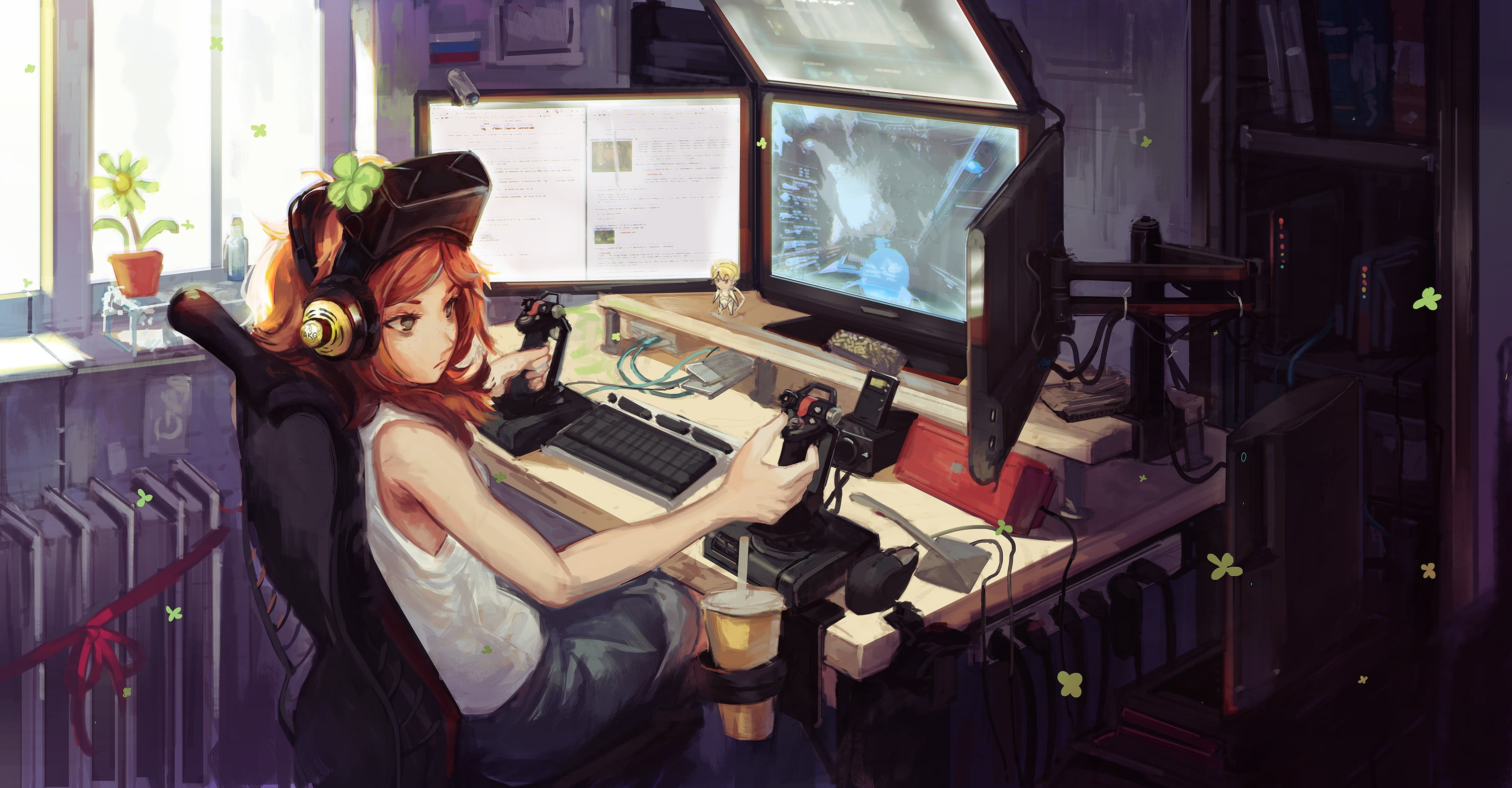 Anime Girl Computer Gamer, Girl Wearing