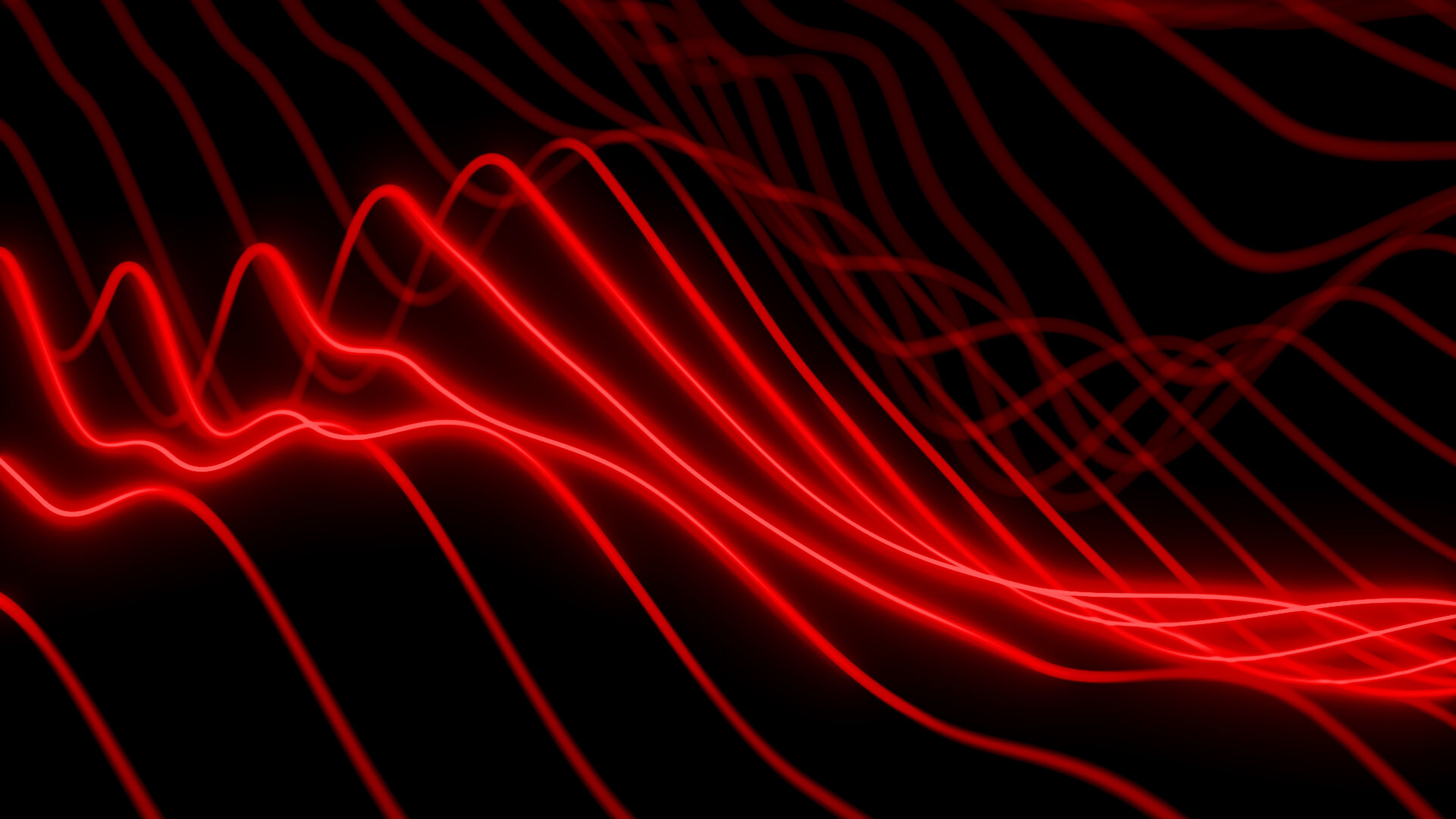 waves, wavy, neon, glow, red, 4k