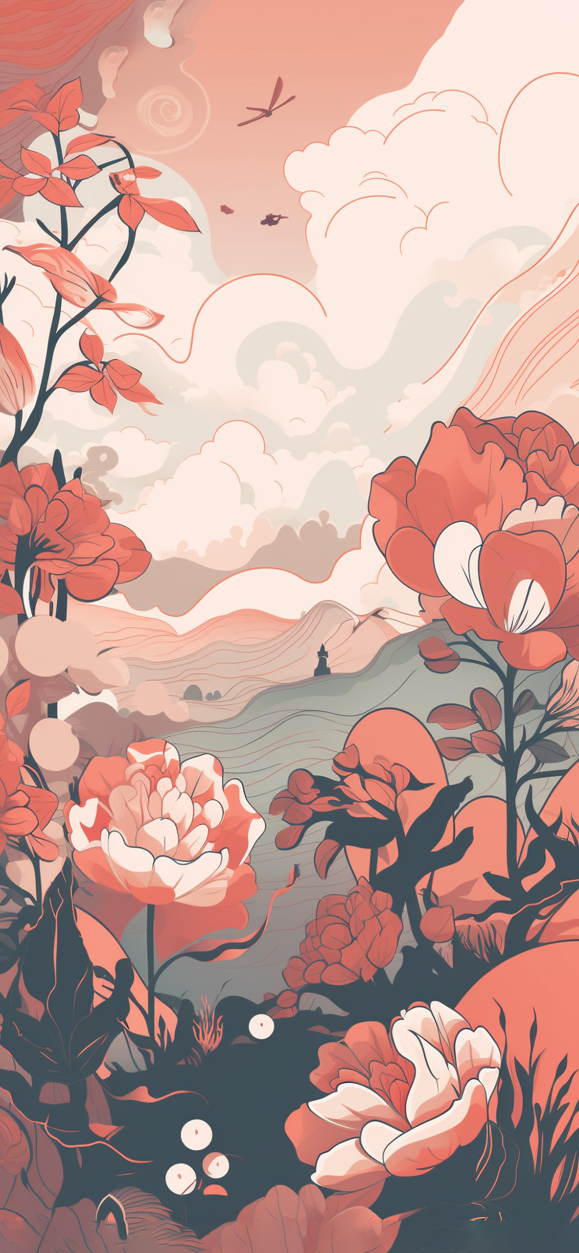Red Flowers & Clouds Aesthetic