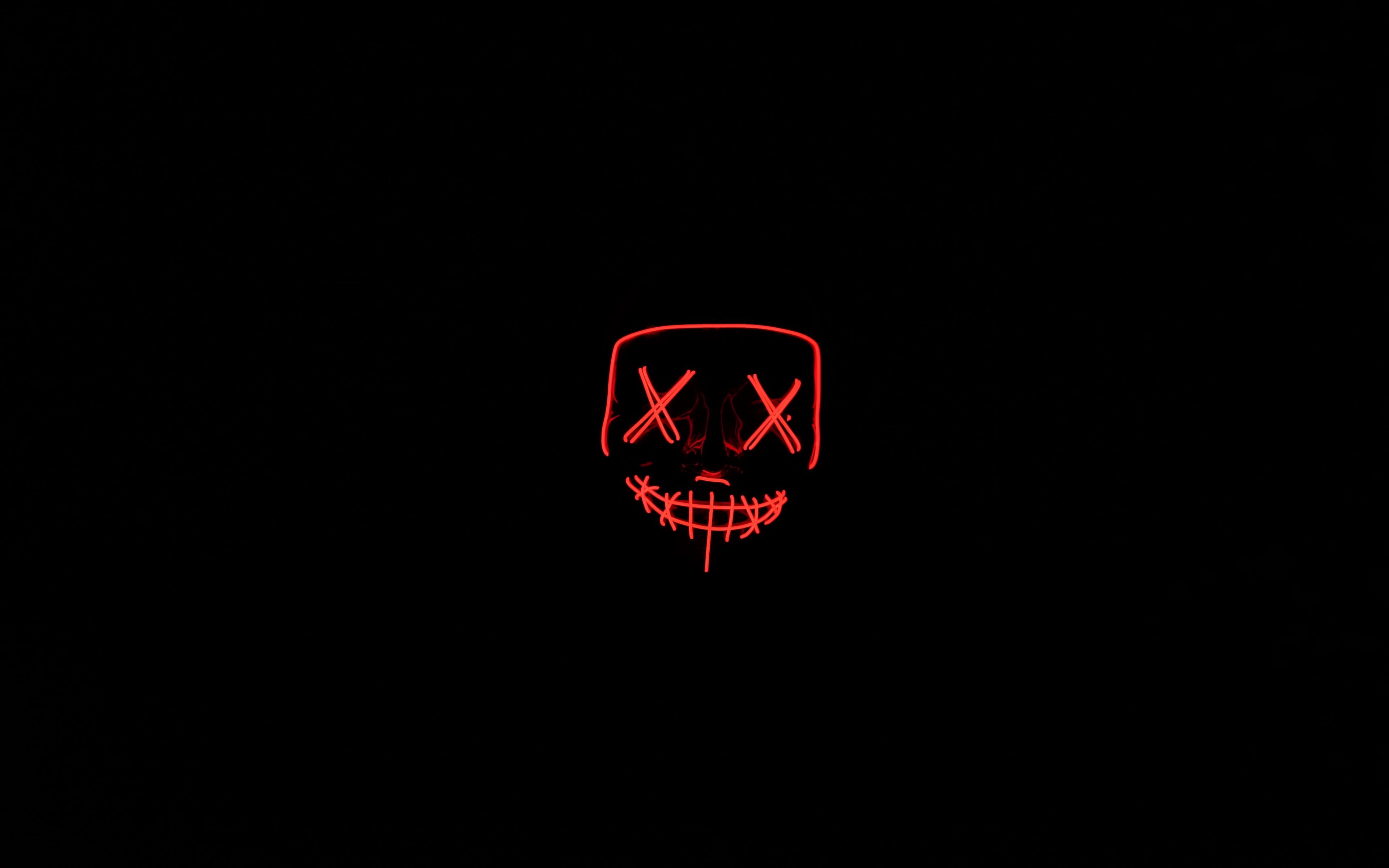 wallpaper 3840x2400 mask, neon, red