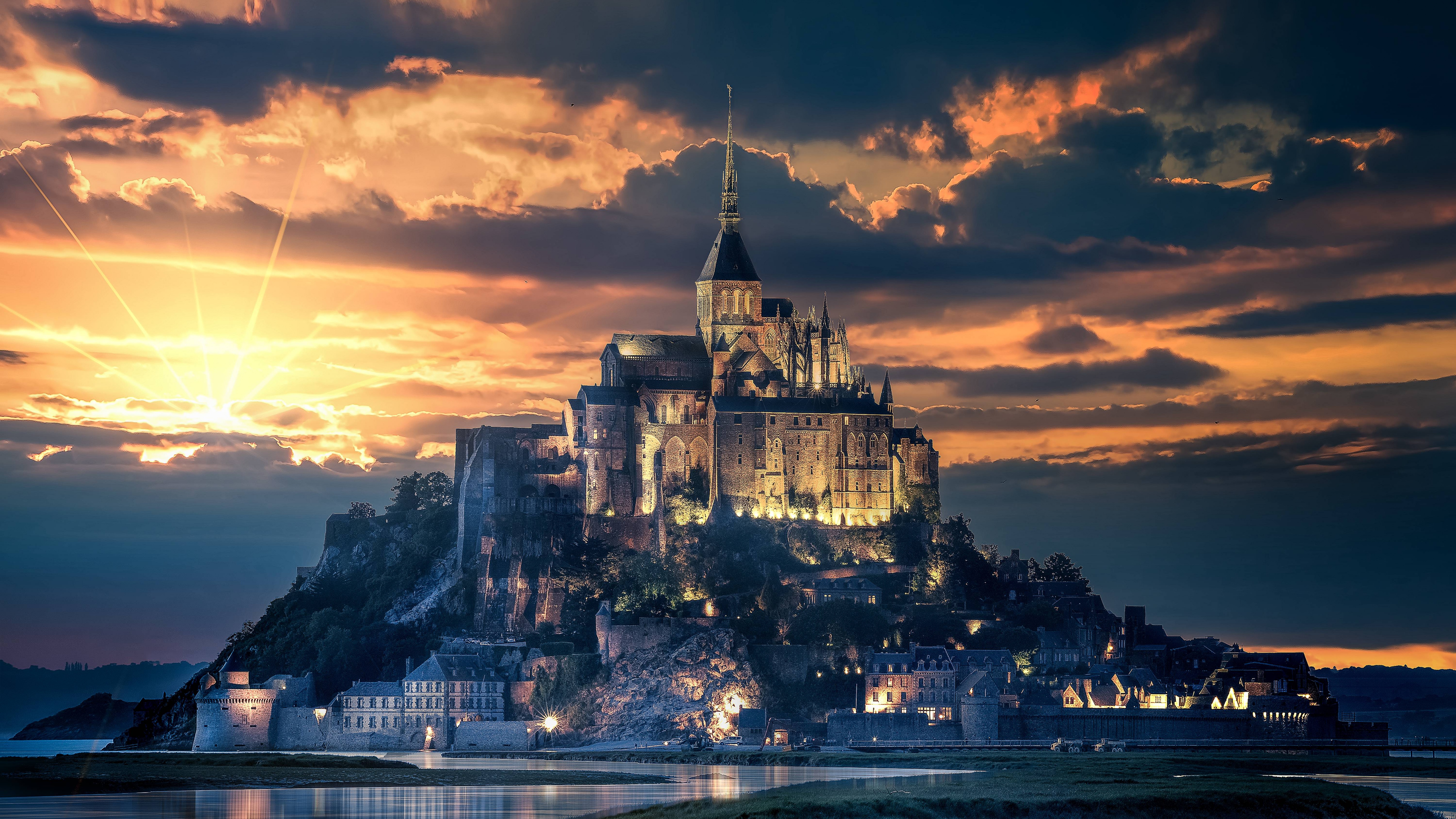 Mont Saint Michel Wallpaper 4K, Island