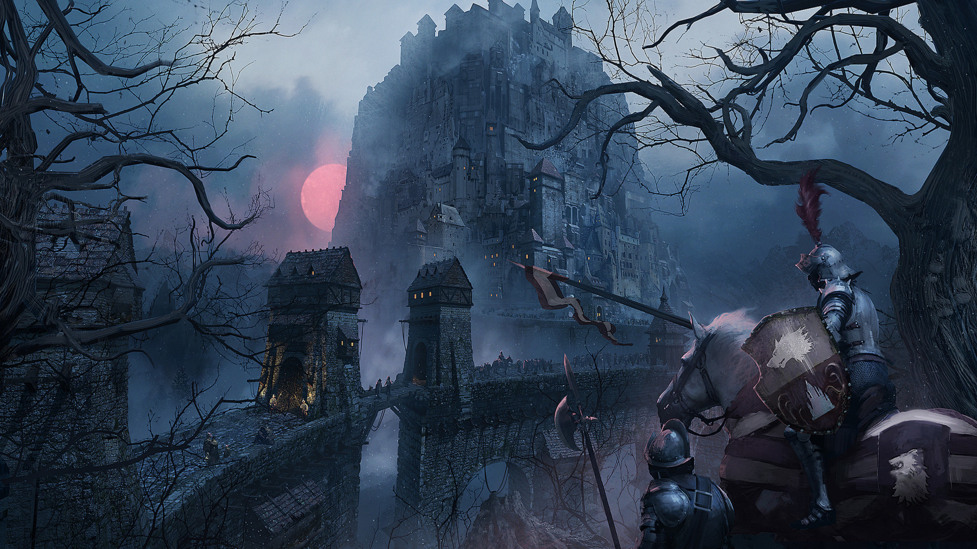 Medieval Knight's Stand: Fantasy City HD Wallpaper