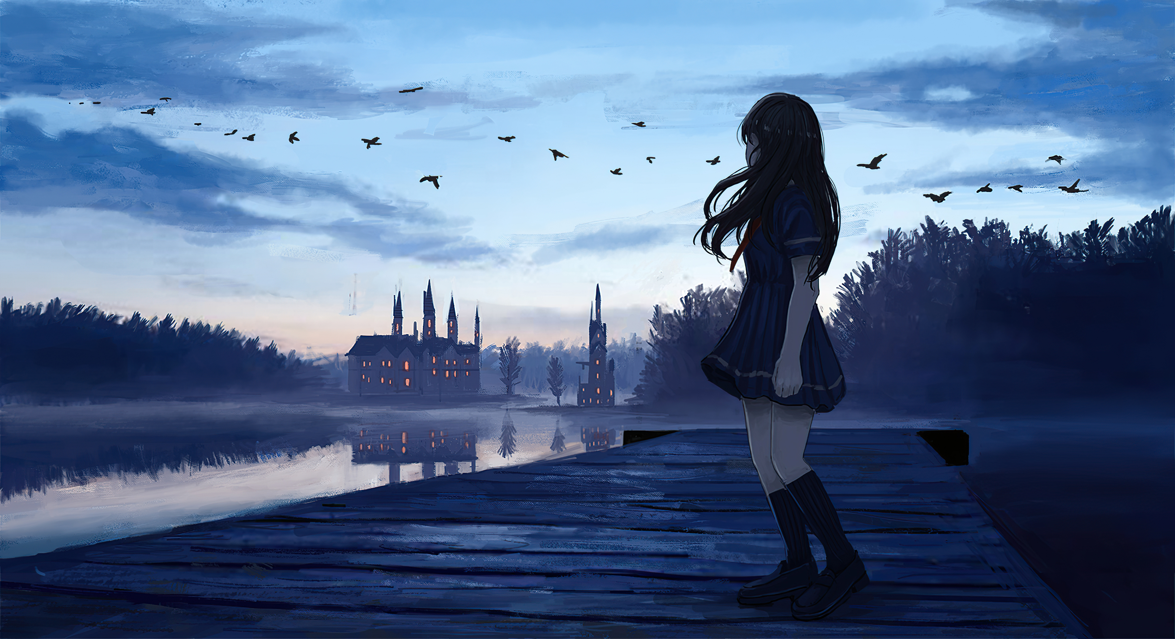 Wallpaper 4k Castle Anime Girl Wallpaper