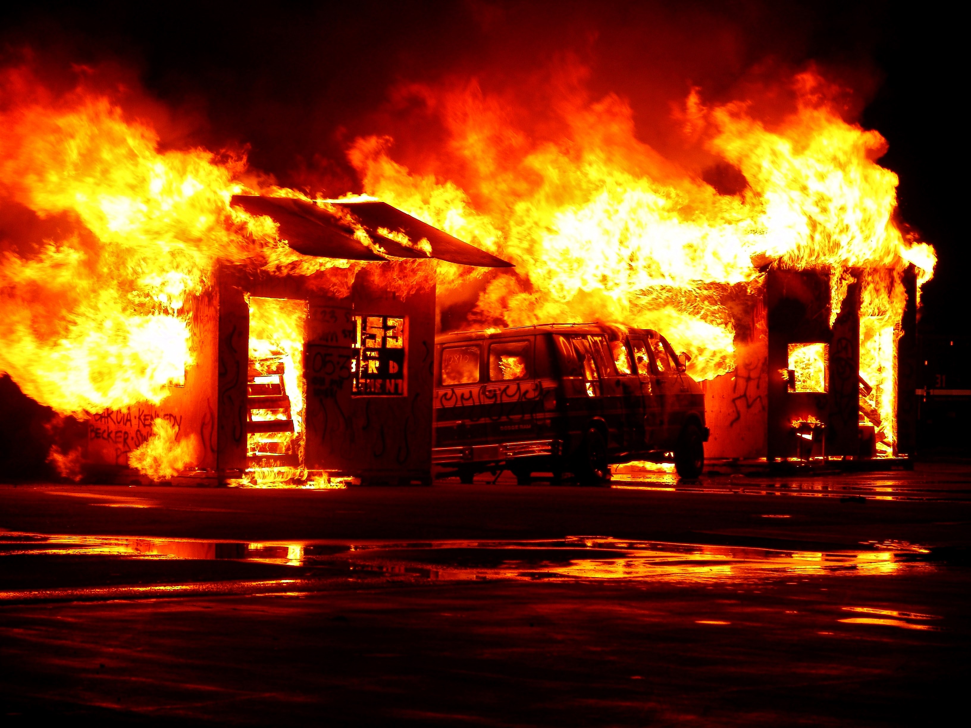 fire flame danger and van HD 4k