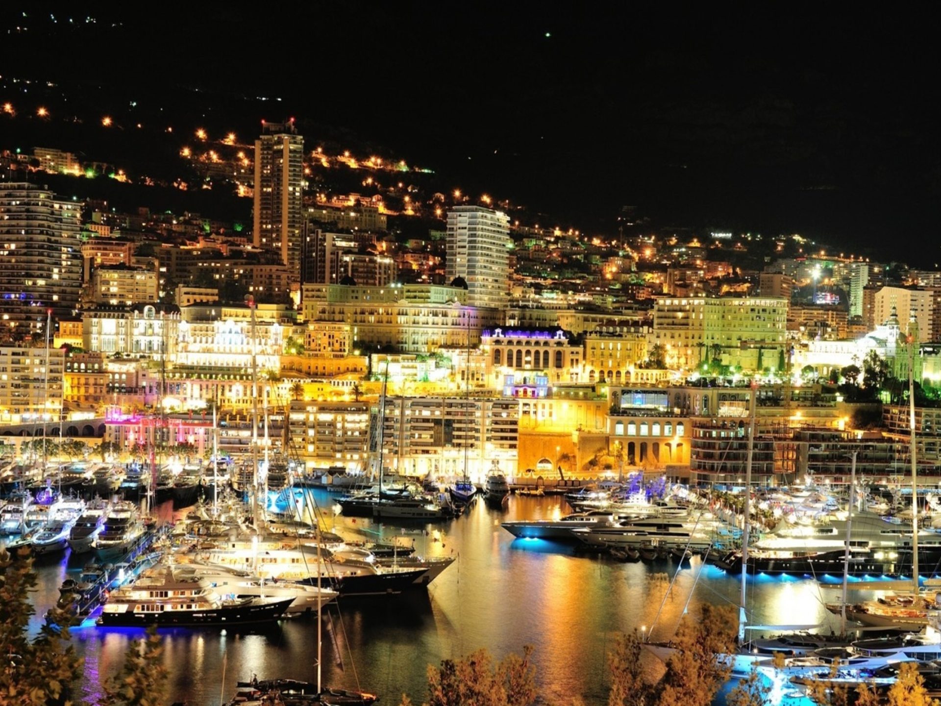 Fabulous Monaco Harbor Marina At Night