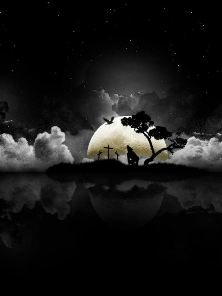 Black, halloween, moon, clouds