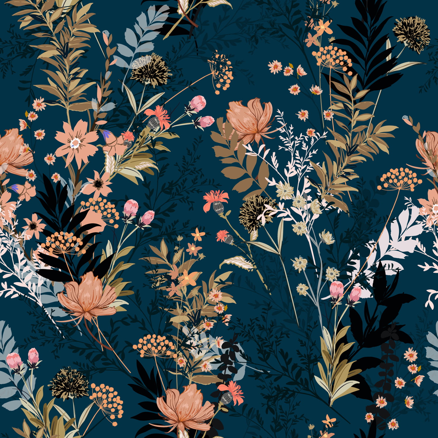 Autumn Red and Orange Flowers Removable Wallpaper'' inch x 10'ft