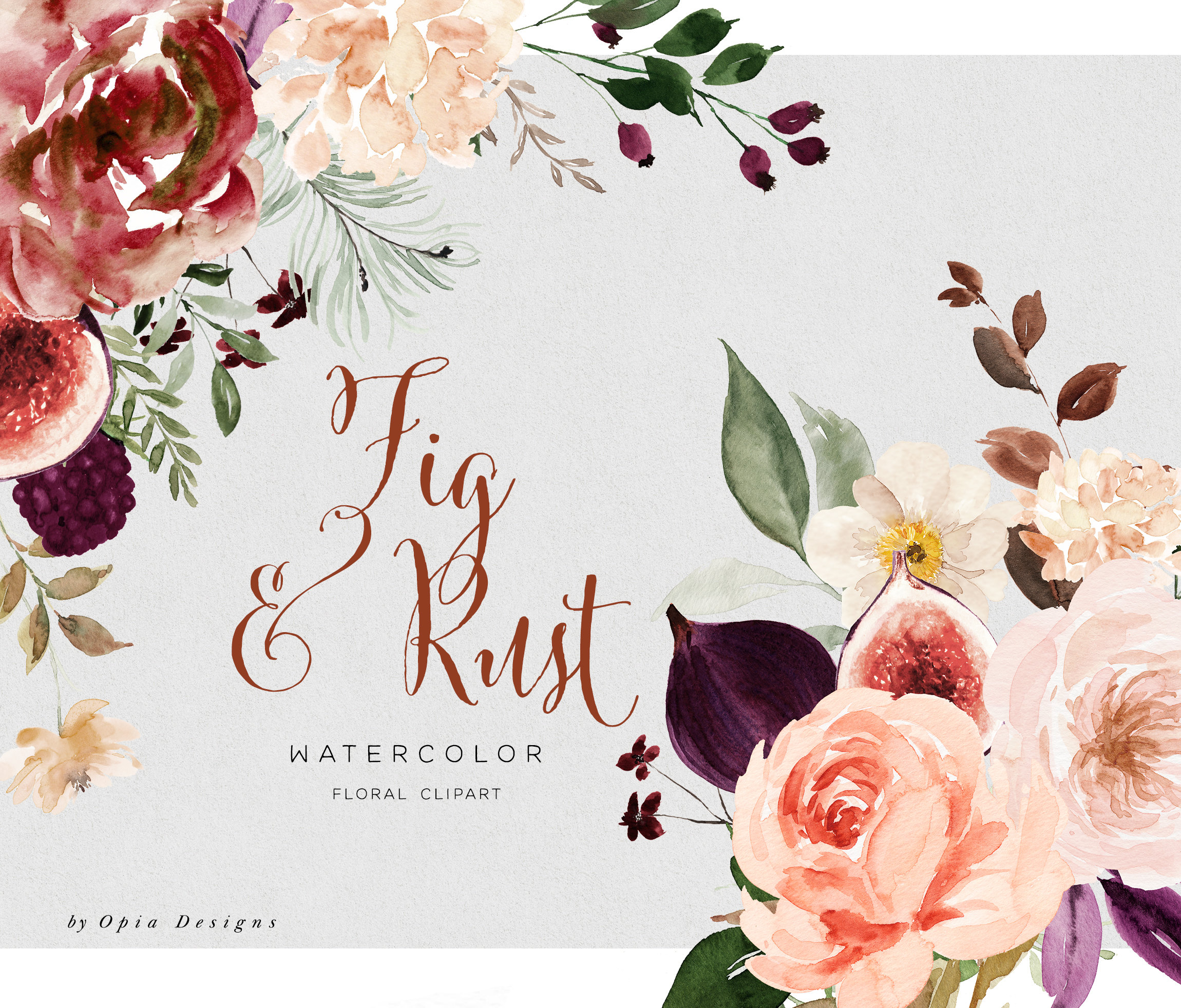Autumn Watercolor Floral Clipart Figs