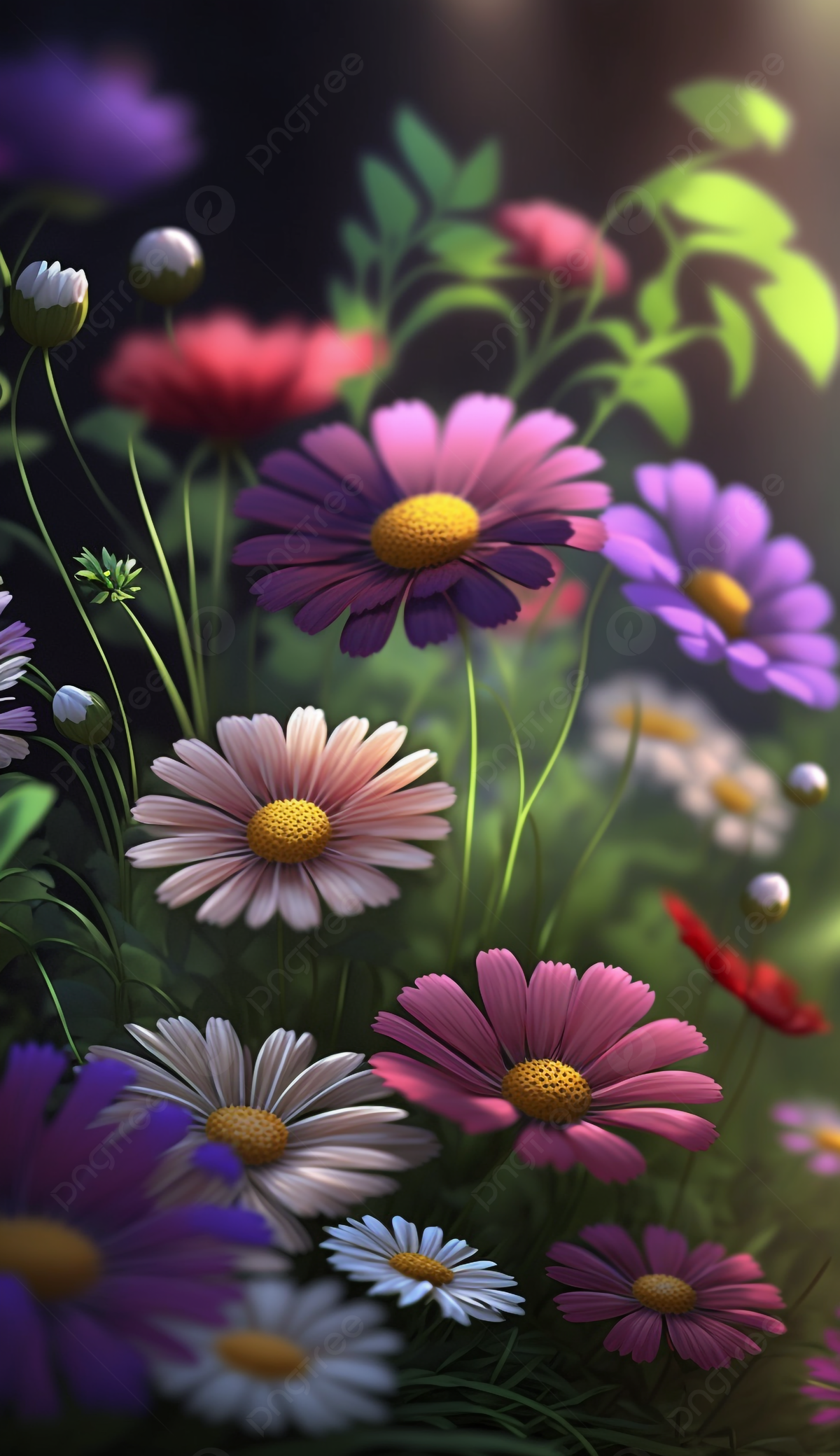 Small Daisy White Pink Purple Plant