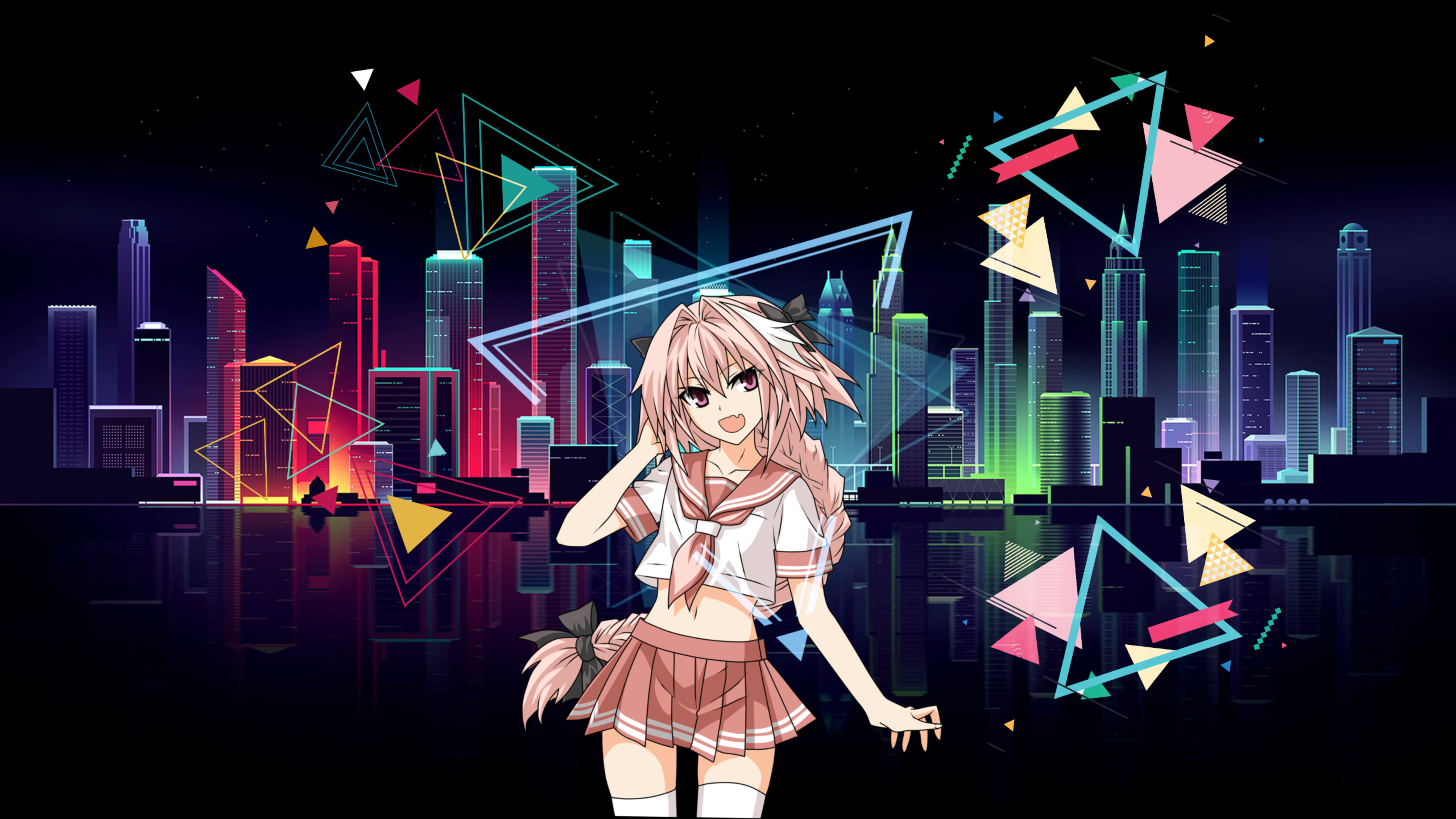 4K, city, neon, anime boys Gallery HD Wallpaper