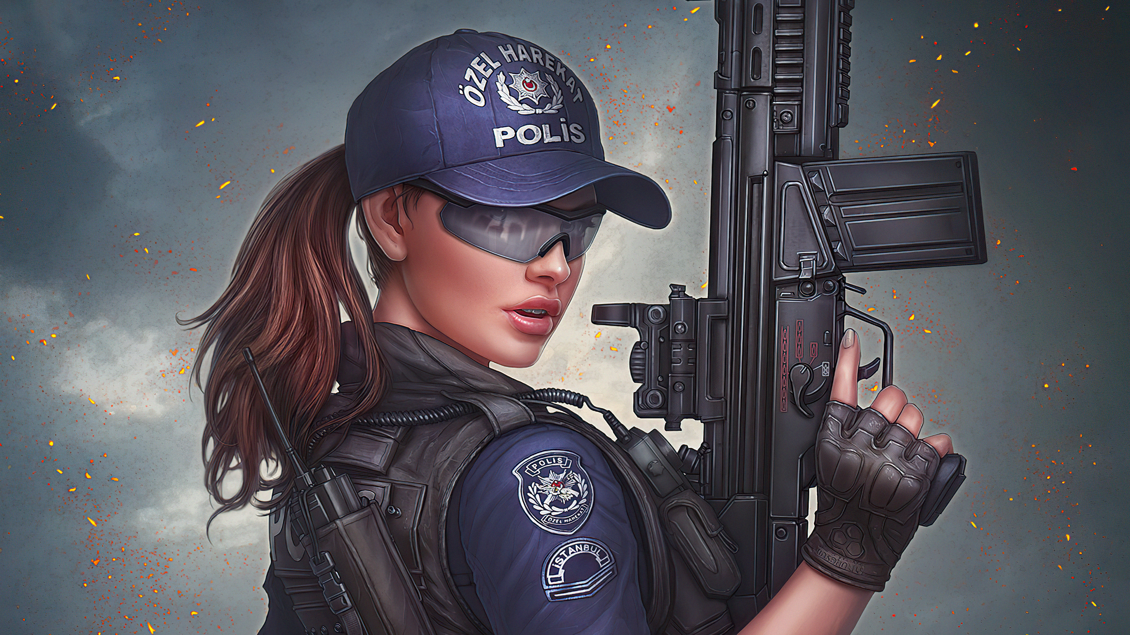 Sci Fi Women Warrior 4K, Police, Weapon, Sunglasses, Woman Warrior Gallery HD Wallpaper