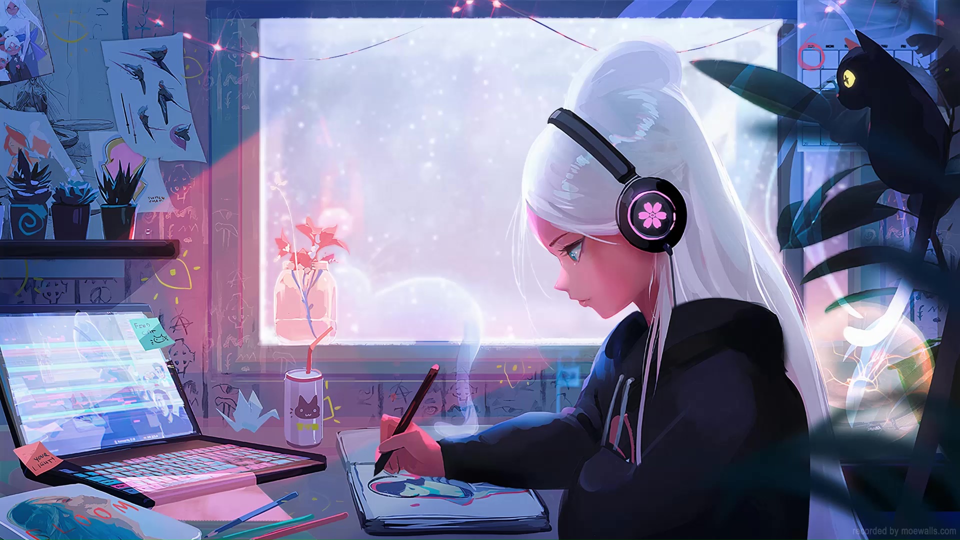 Lofi Headphones Anime Girl Painting