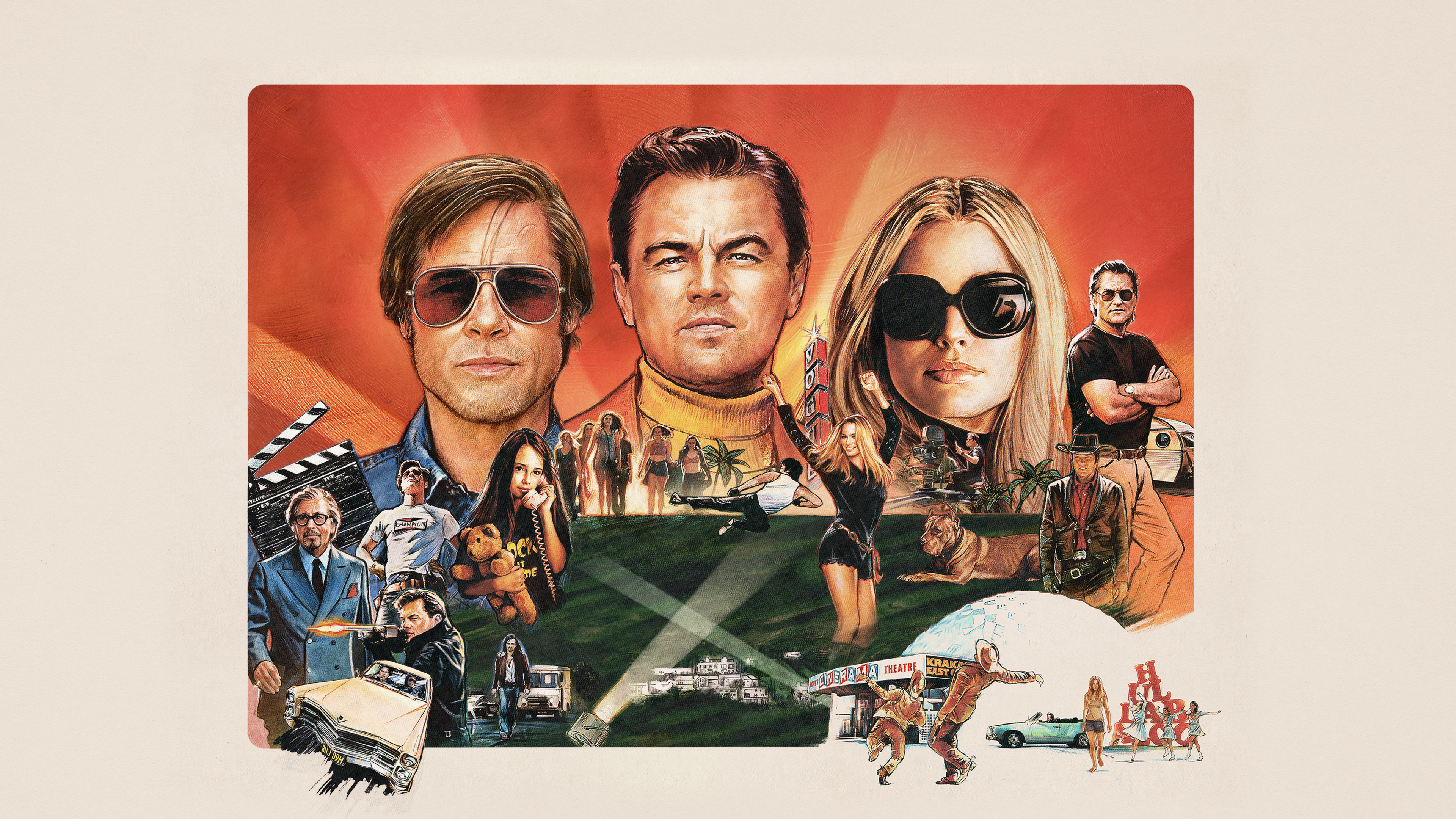 Download Kurt Russell Margot Robbie Brad Pitt Leonardo Dicaprio Movie Once Upon A Time In Hollywood 4k Ultra HD Wallpaper