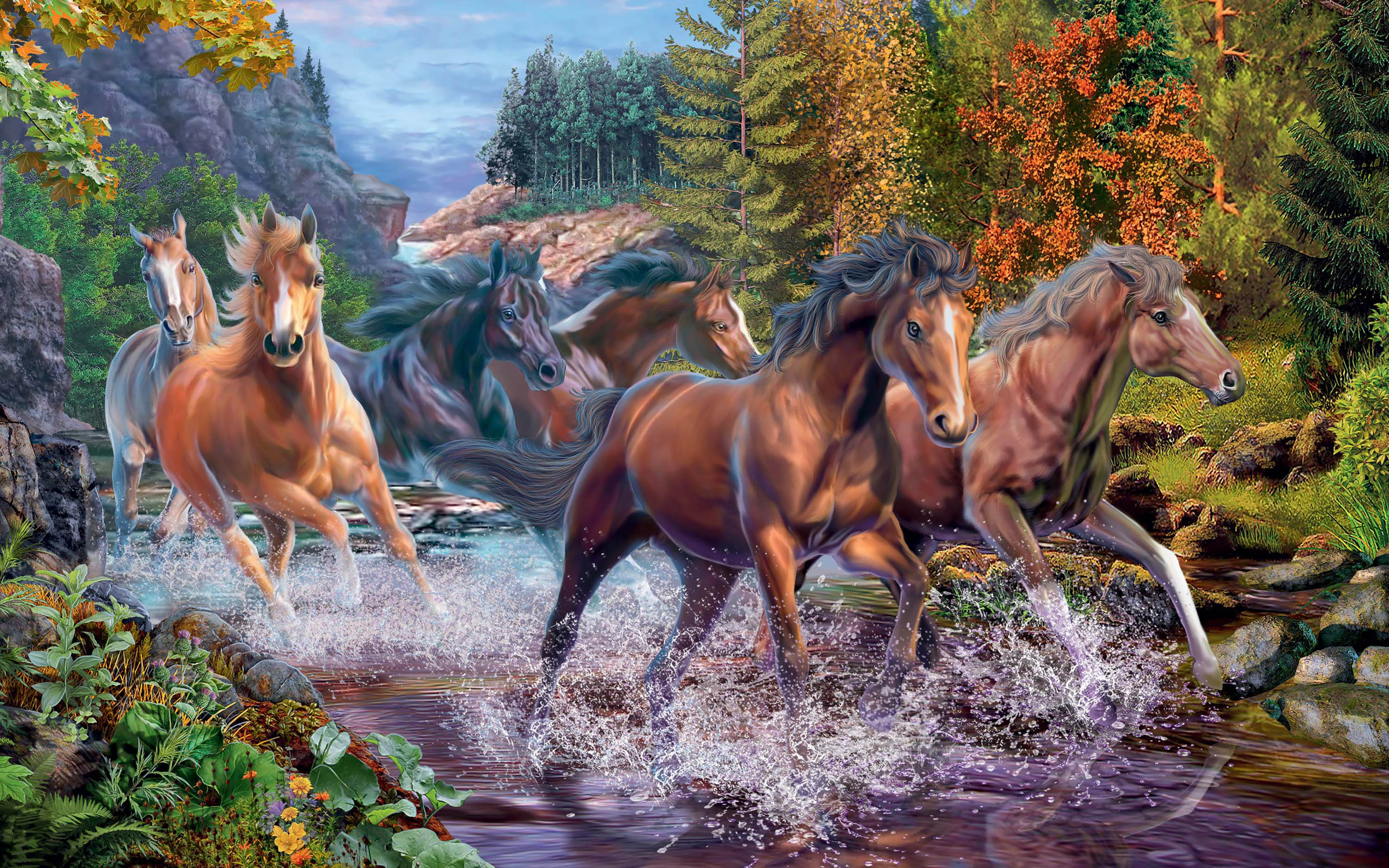 Ravensburger Rushing River Horses Art