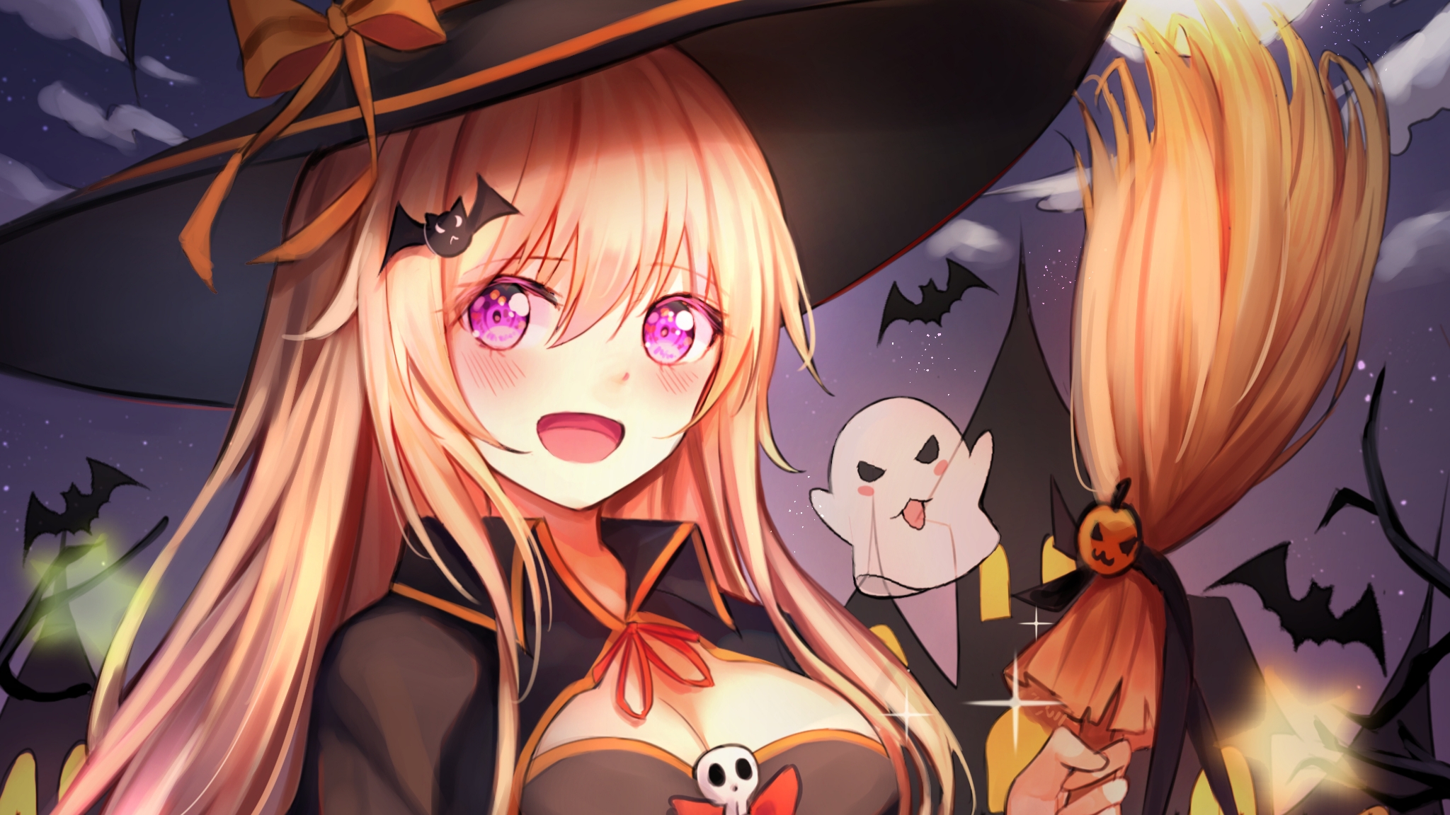 Wallpaper, anime girls, Halloween