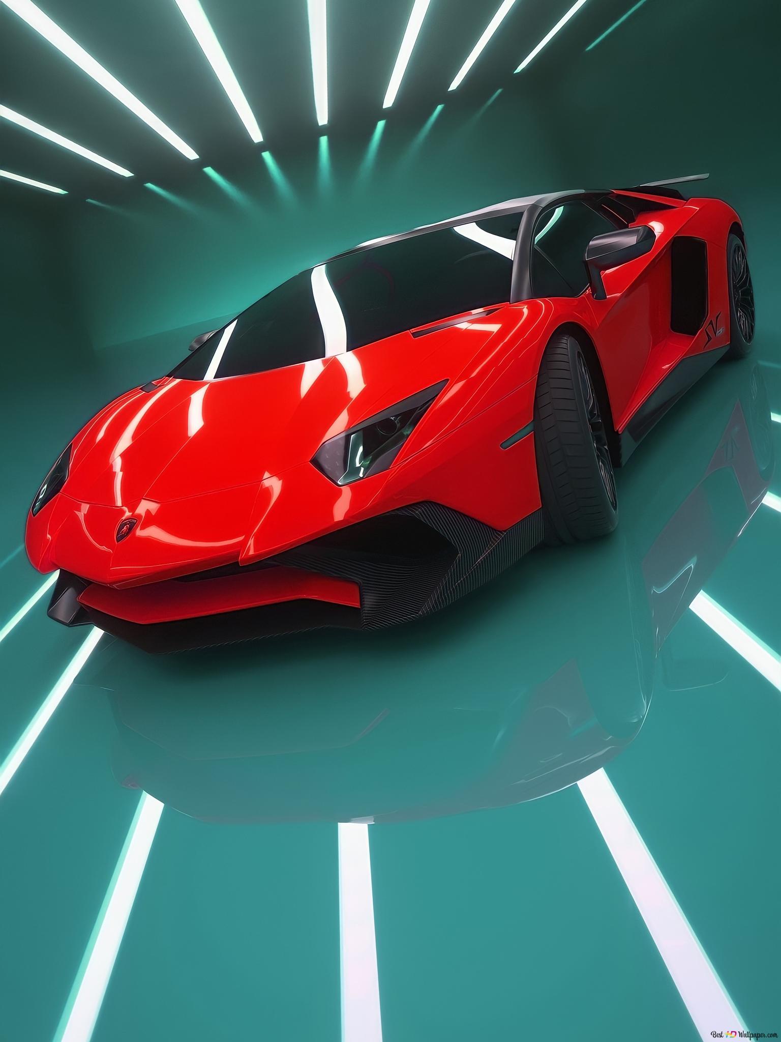 Red monster Lamborghini Aventador SV 2K