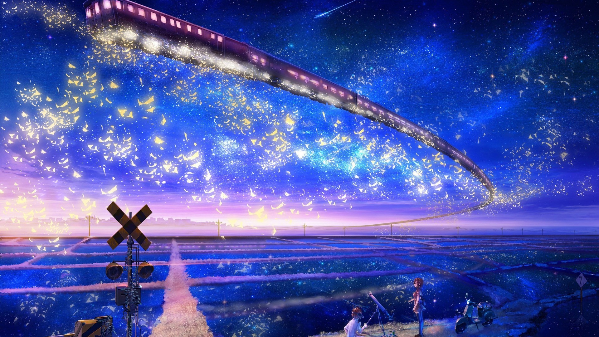 train artwork fantasy art flying stars