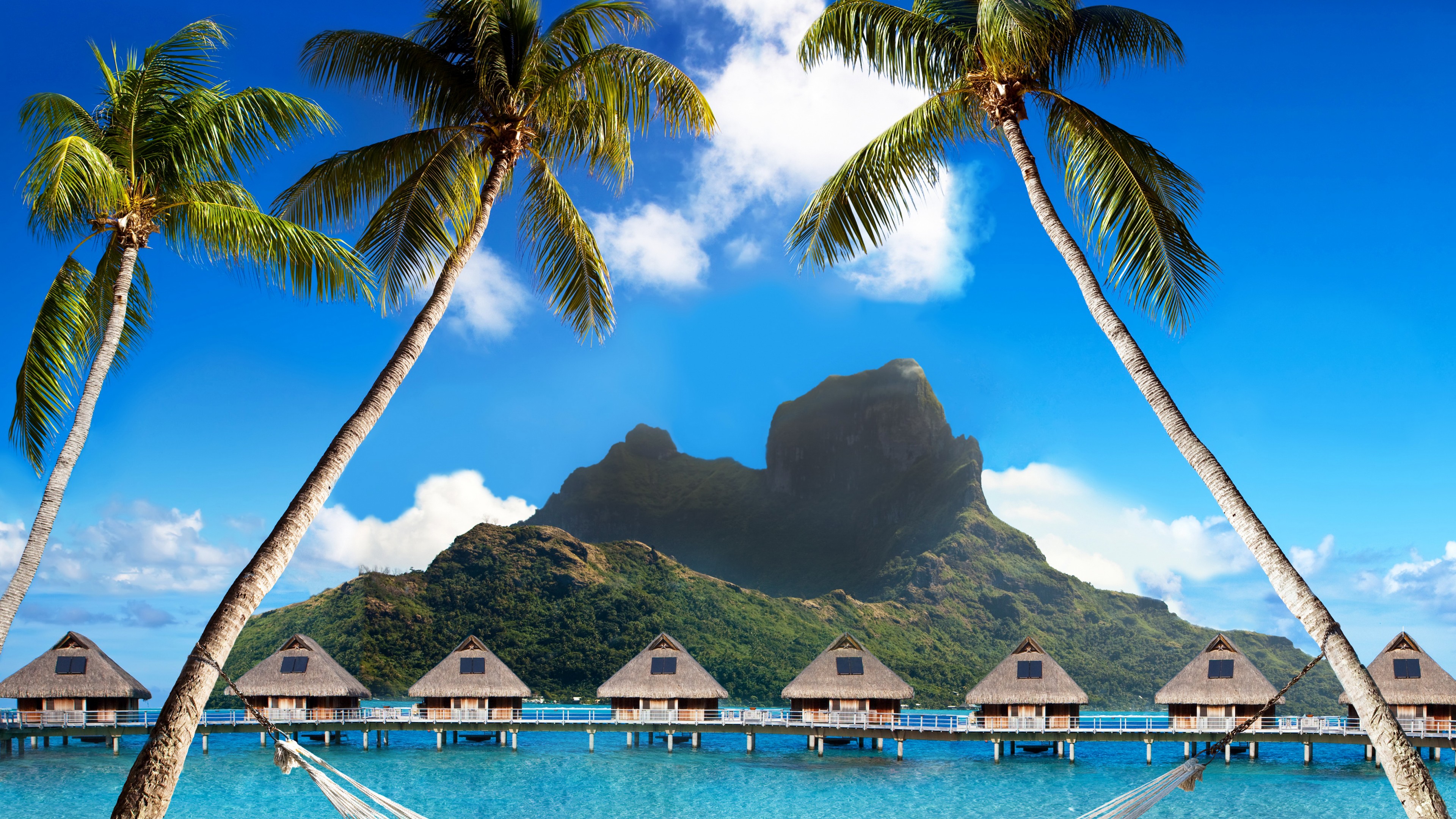 Wallpaper Bora Bora, 5k, 4k wallpaper, French Polynesia, Best beaches of 2017, Best Hotels of 2017, ocean, palm trees, mountains, beach, vacation, rest, travel, booking, palm trees, hammock, OS