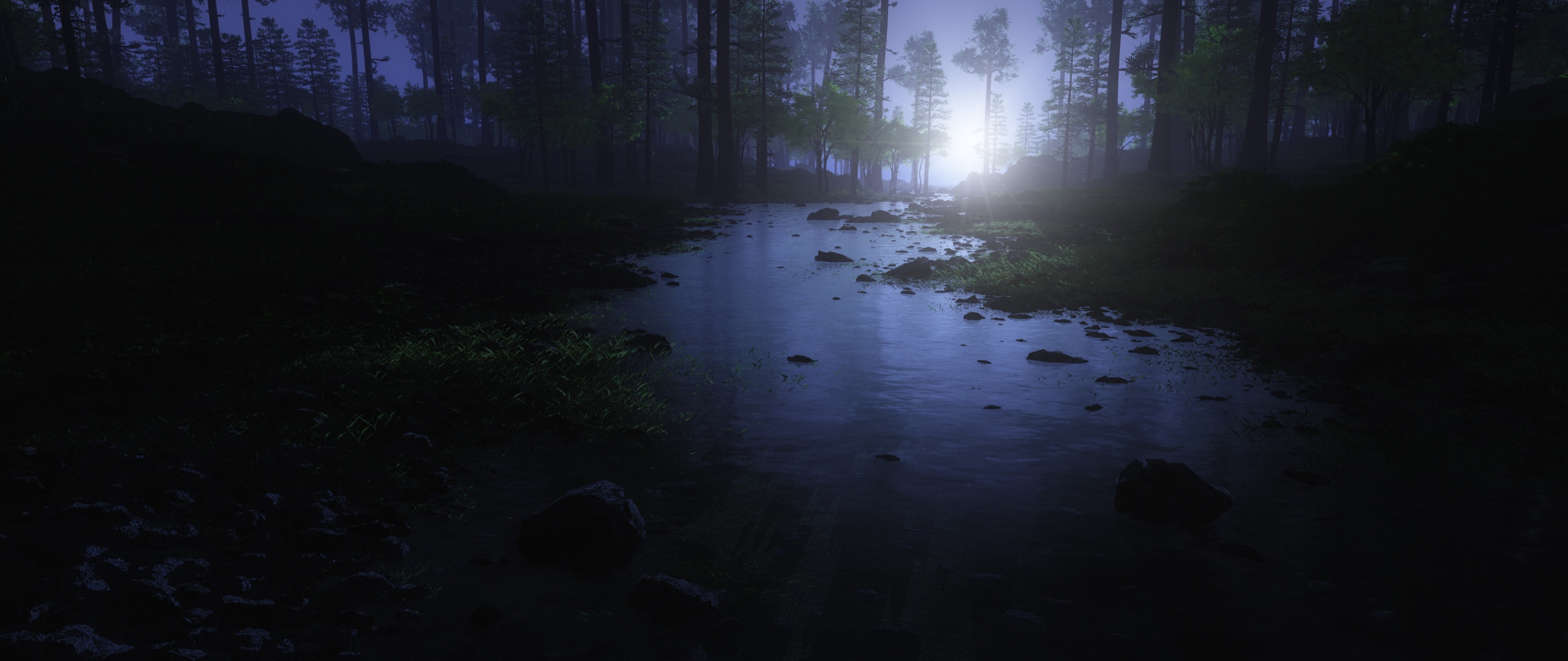Dark Forest Wallpaper 4K, Water Stream