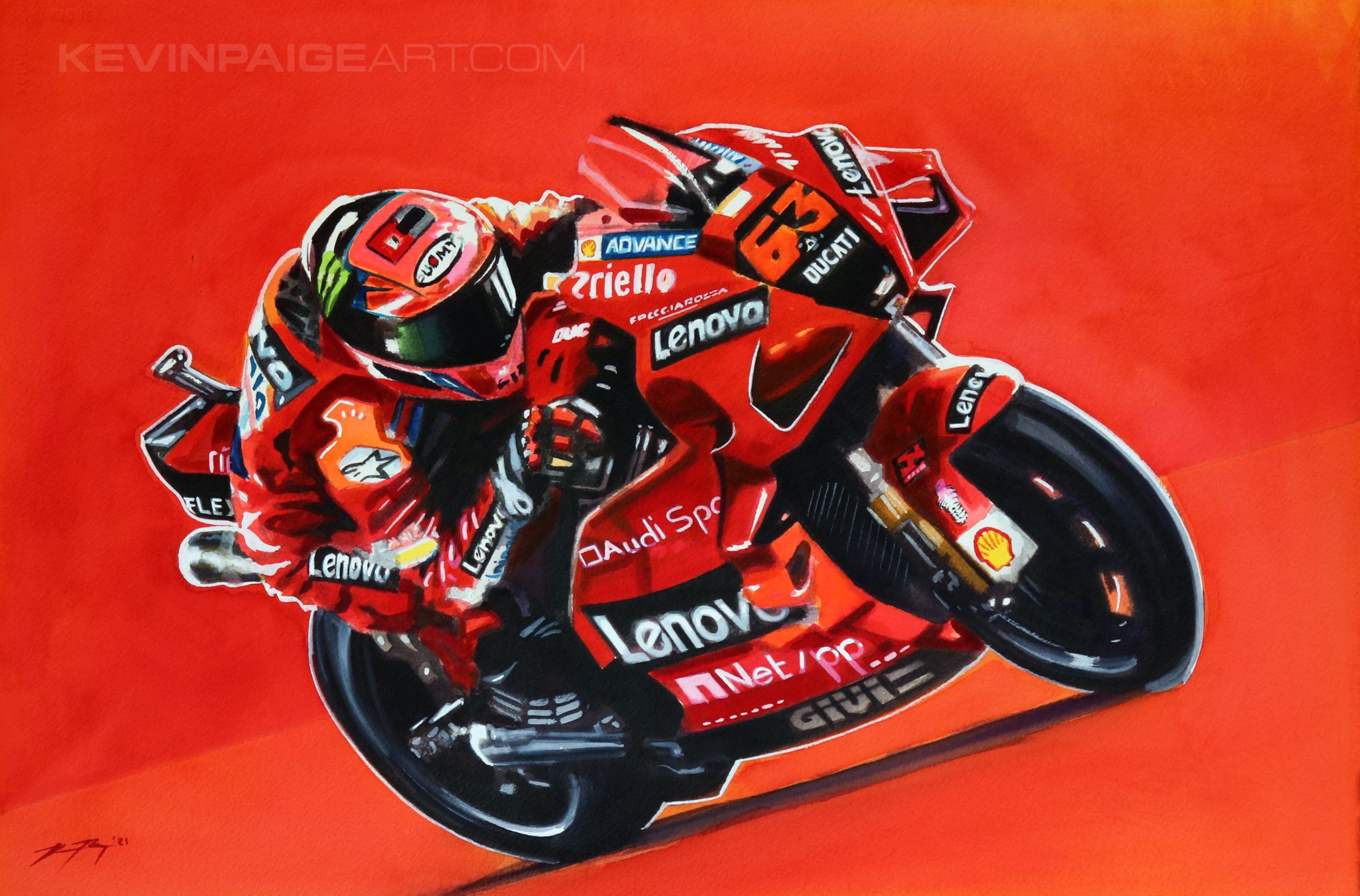 watercolor of Pecco Bagnaia on his