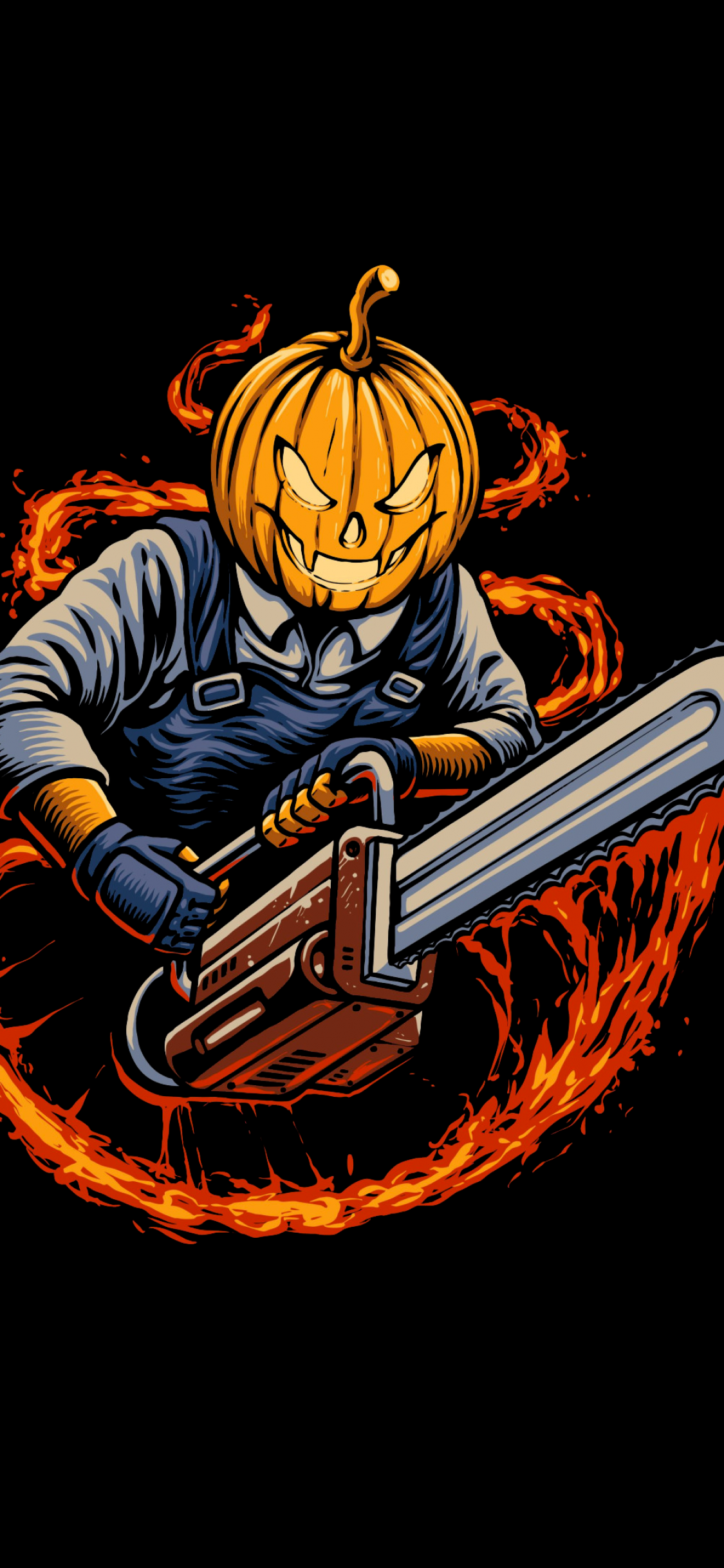 Halloween Pumpkin Wallpaper 4K, Chainsaw, Black background
