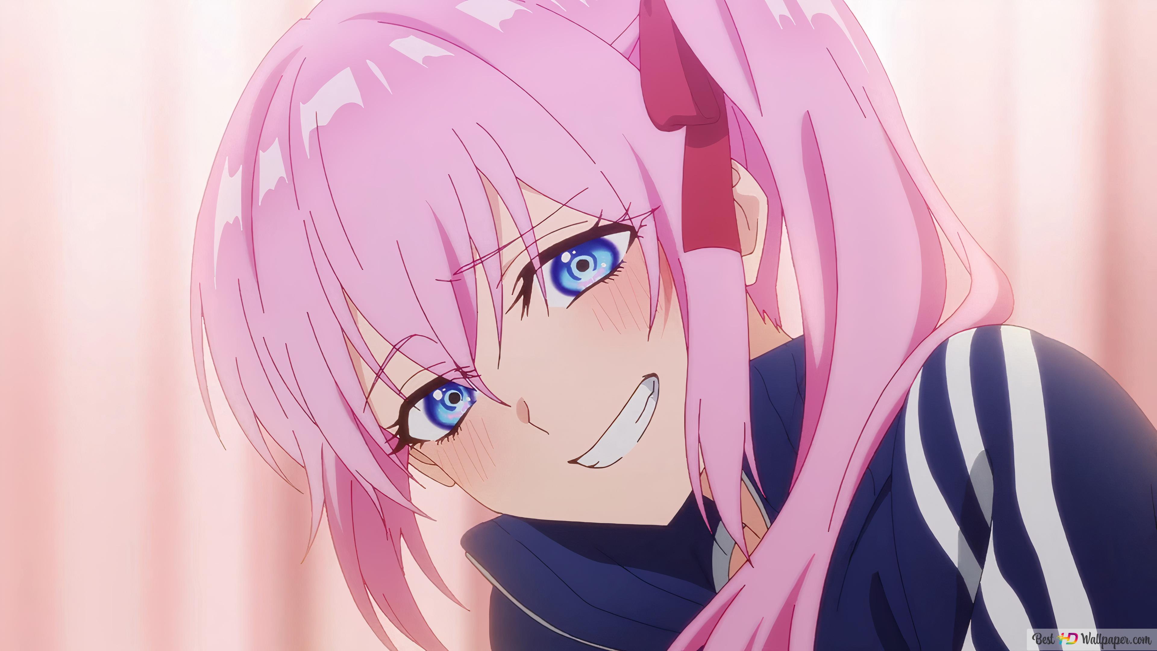 anime girl with pink hair and blue eyes wallpaper