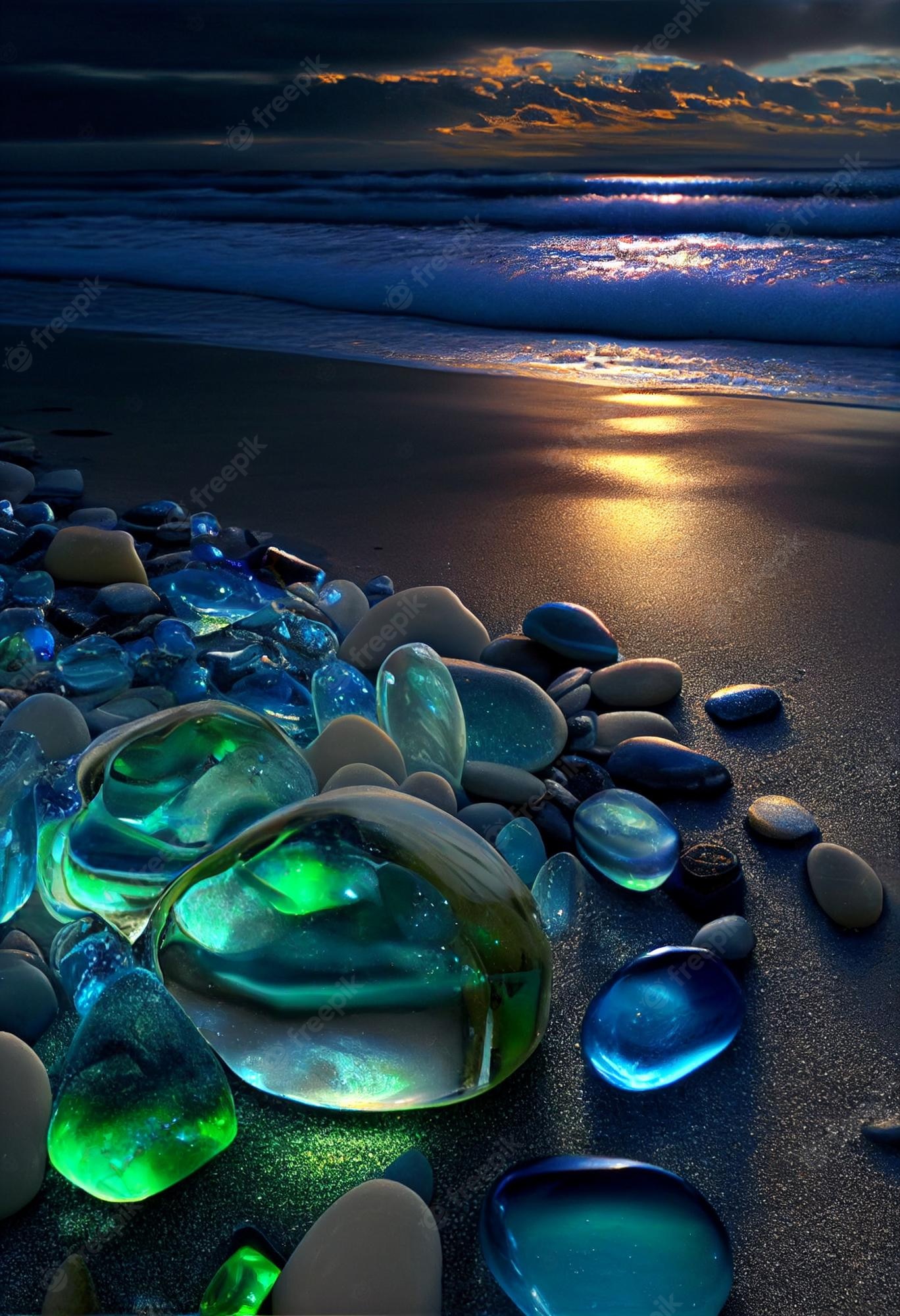 Glass stones on the beach