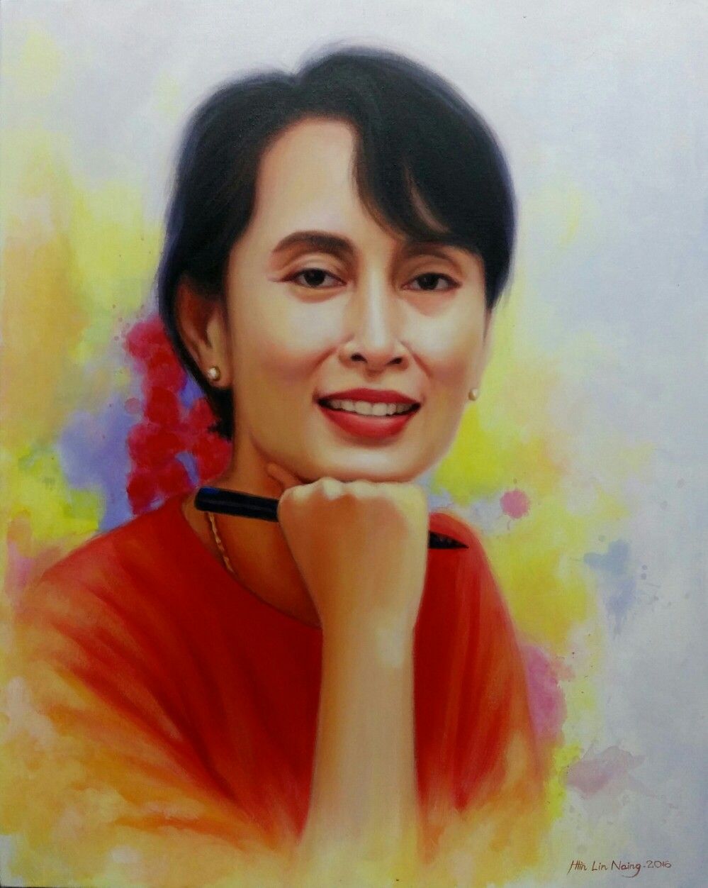 Aung San Suu Kyi 24x30 A C By Artist