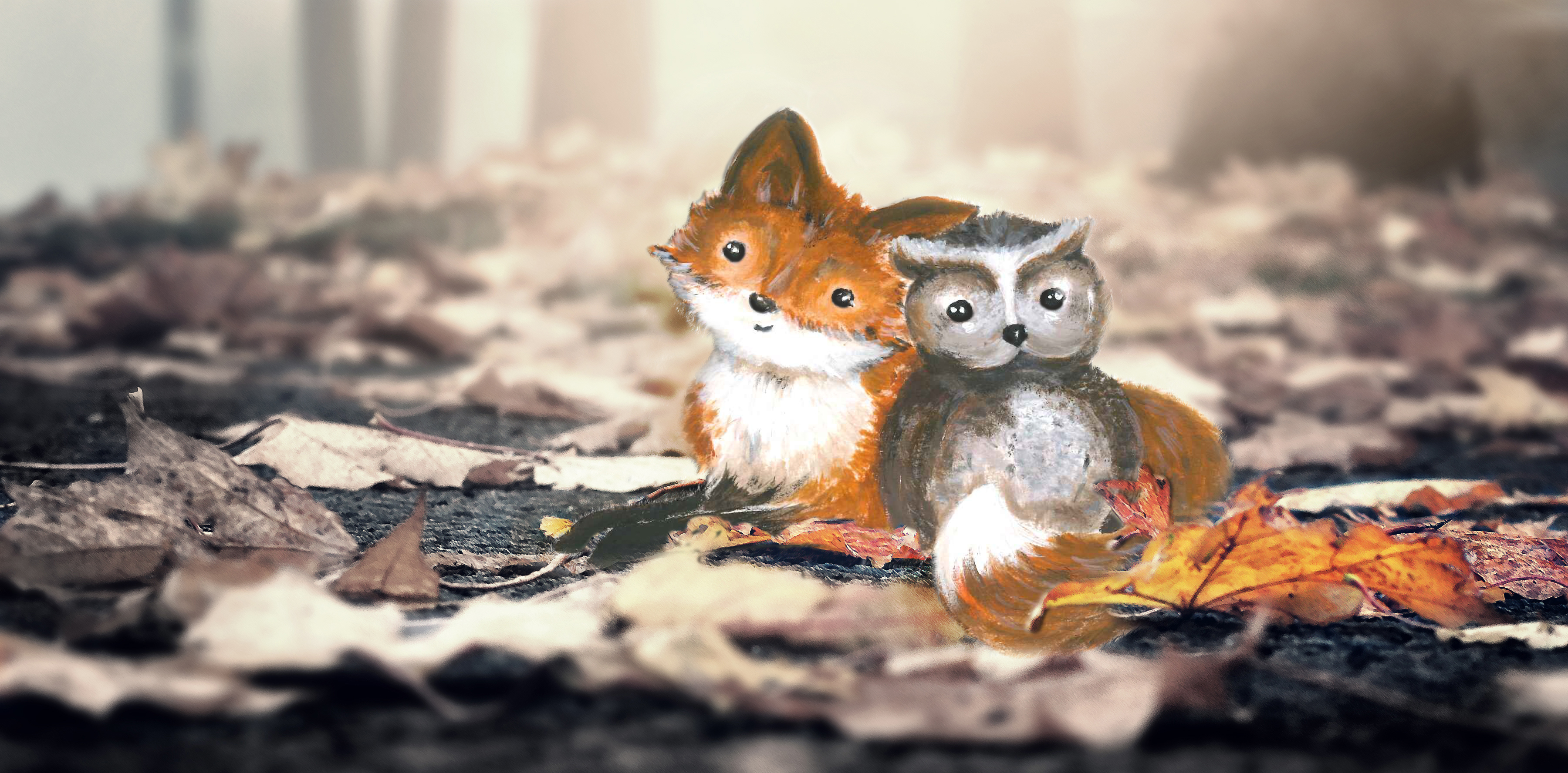 Wallpaper, fall, illustration, cat