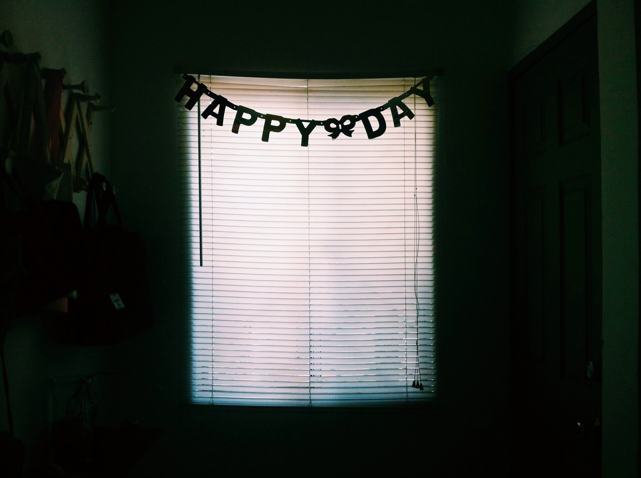 a happy birthday banner is seen hanging