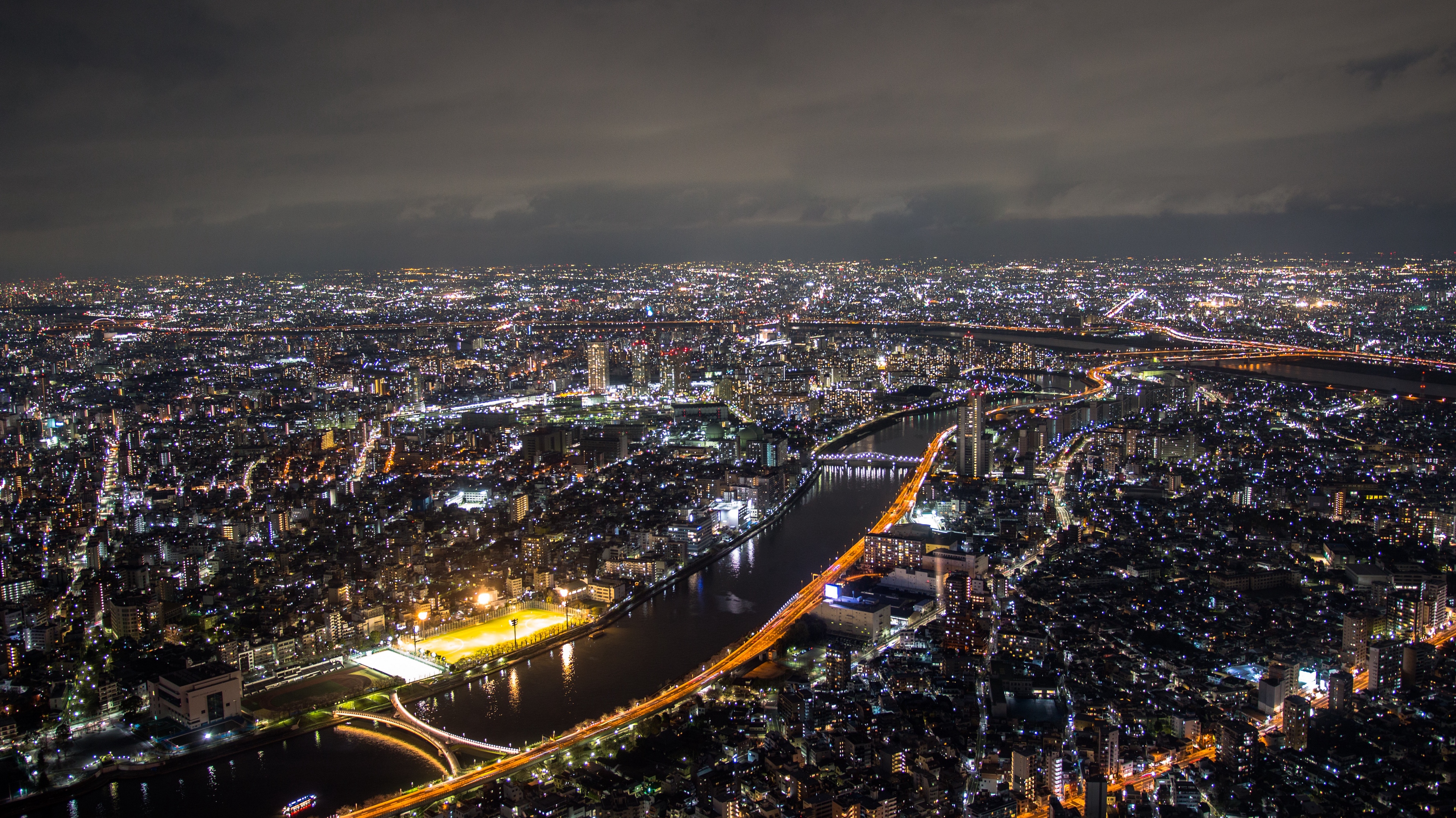 Wallpaper 4k night city, sumida, japan