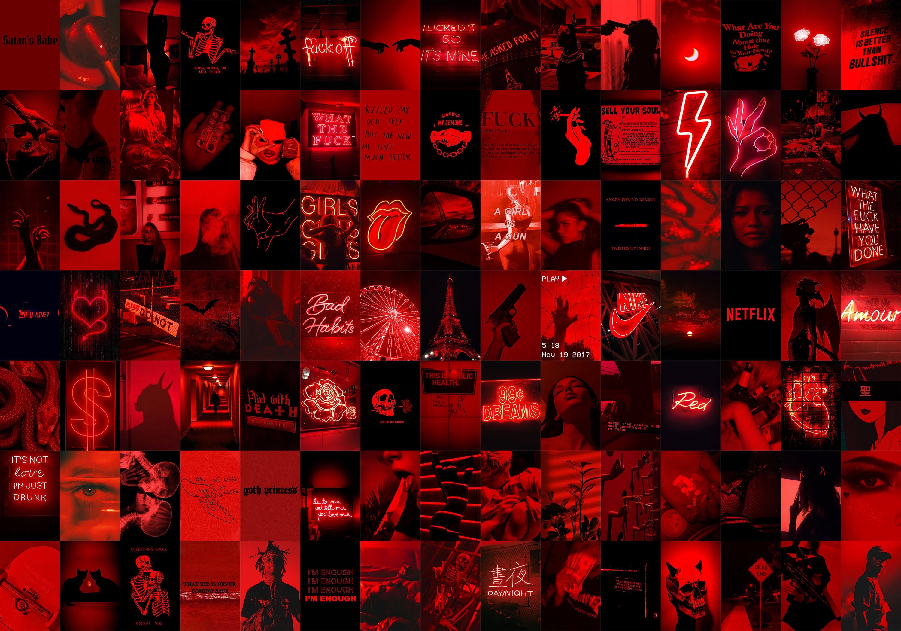 Dark Red Aesthetic Collage Kit Grunge