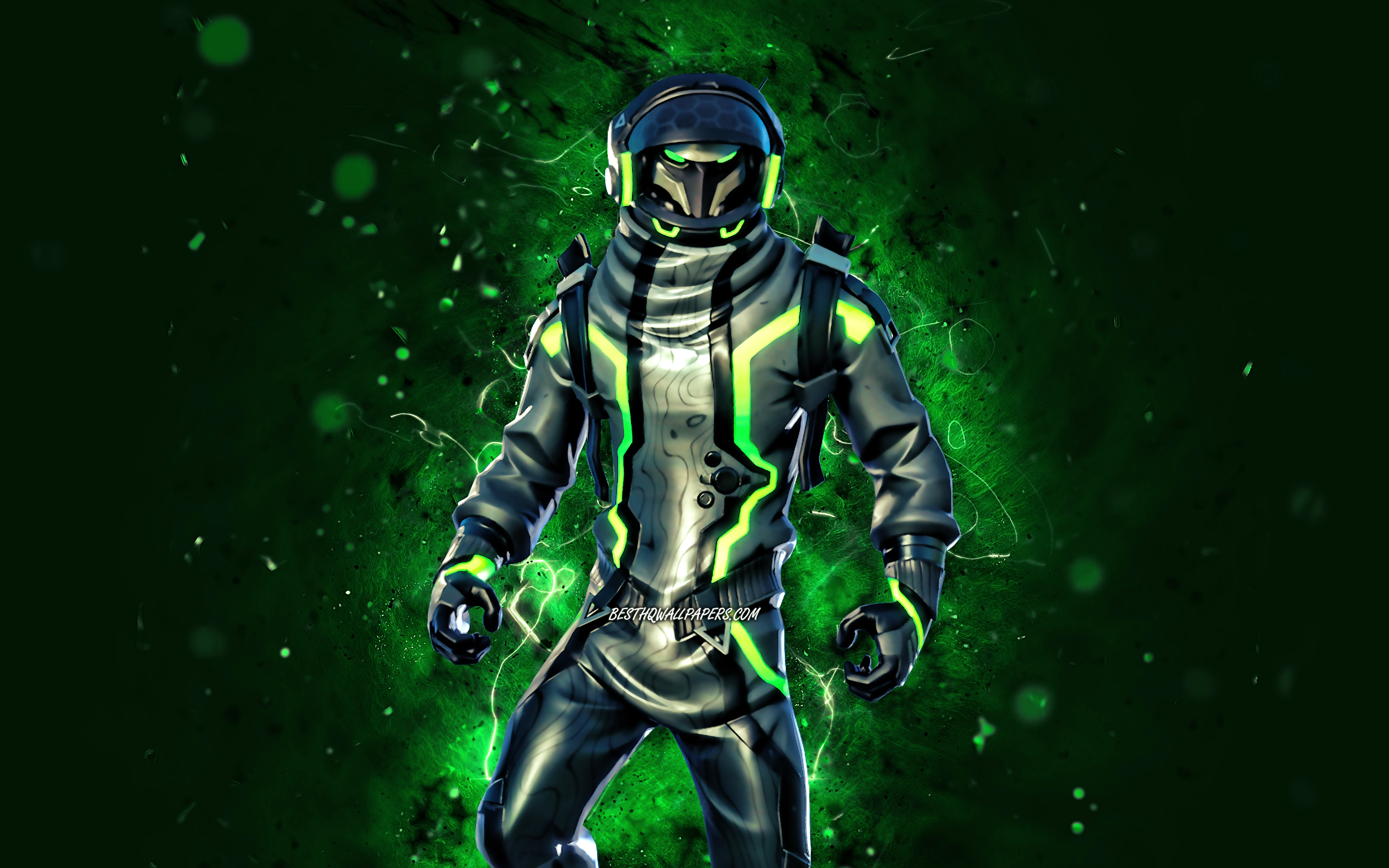 Download wallpaper Green Eternal Voyager, 4k, green neon lights, Fortnite Battle Royale, Fortnite characters, Green Eternal Voyager Skin, Fortnite, Green Eternal Voyager Fortnite for desktop with resolution 3840x2400. High Quality HD picture