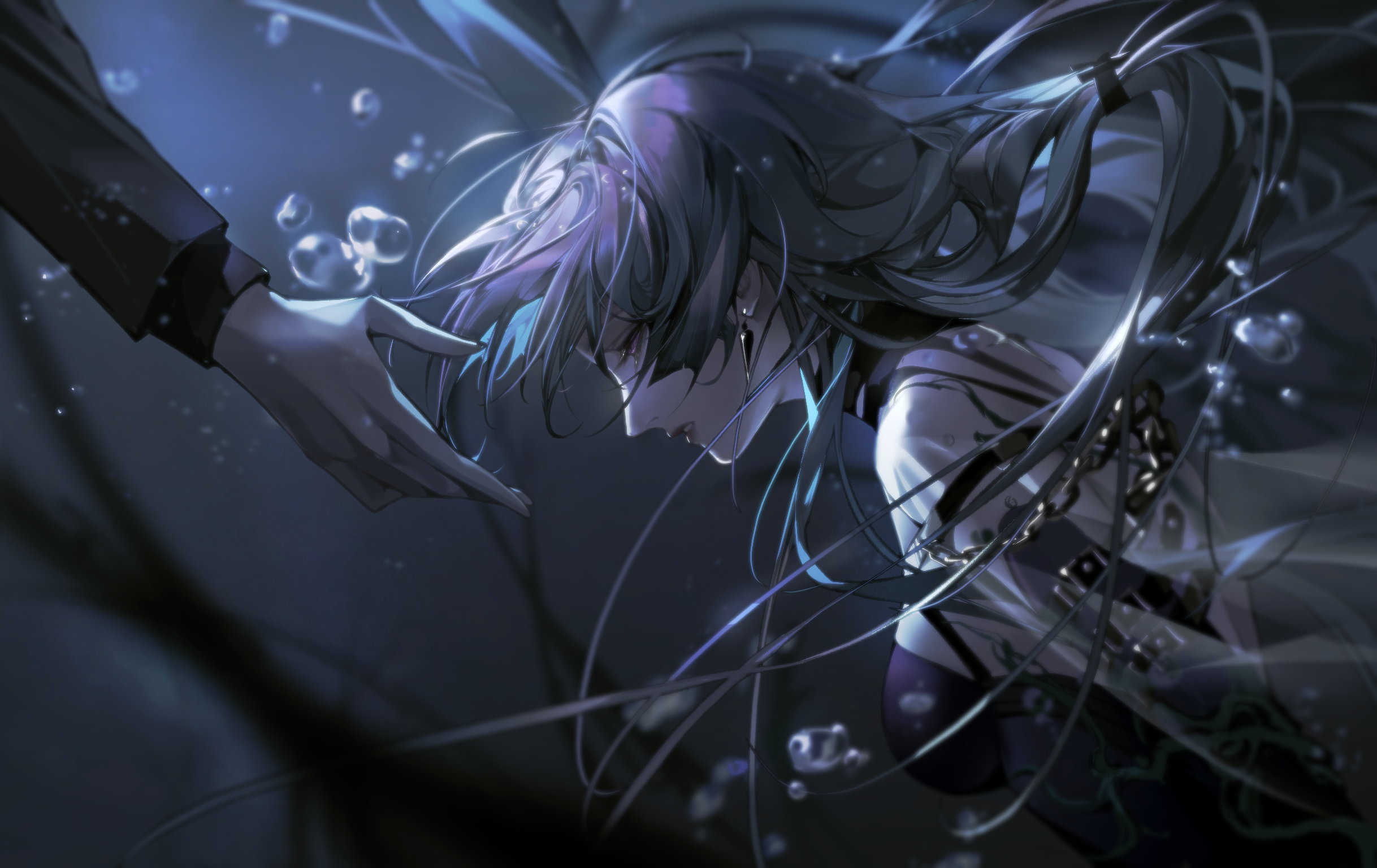 Wallpaper, mbcc, Hamel, Path to Nowhere, anime girls, underwater, bubbles 2436x1536