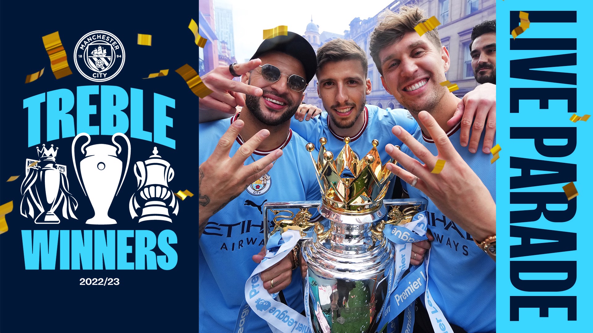 Watch live: Treble winners parade in Manchester