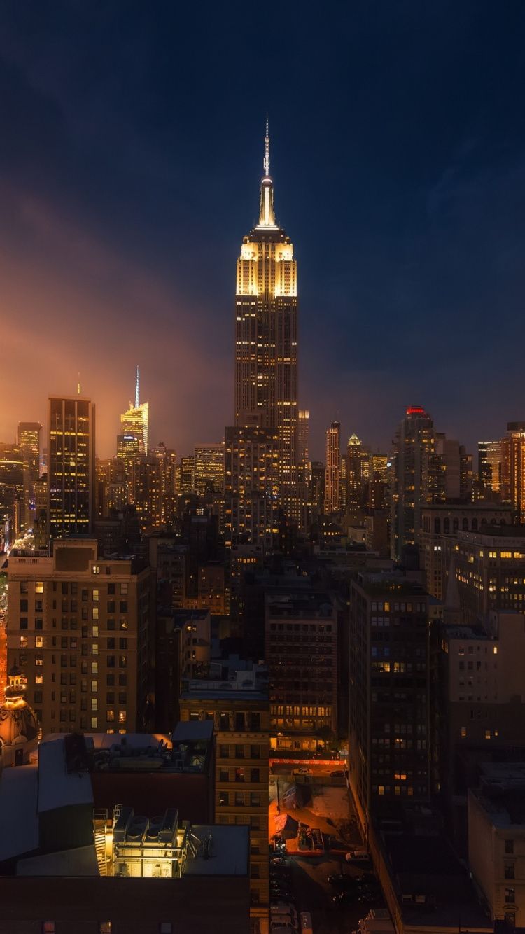 Cityscape, new york, Empire State building, night, 750x1334 wallpaper. New york wallpaper, New york buildings, New york city travel
