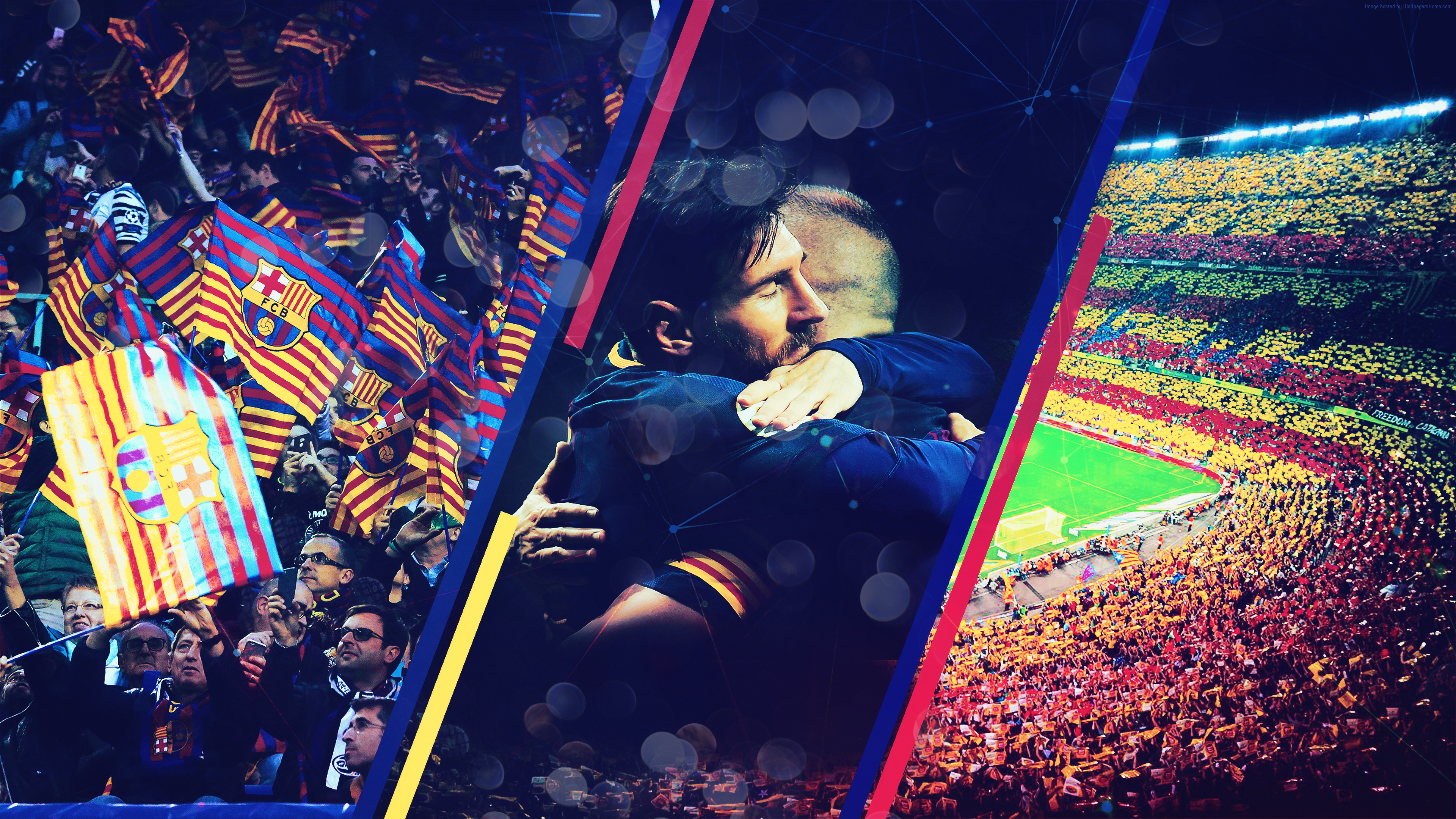 FC Barcelona, 4K, Lionel Messi, Fans cheering, Andres Iniesta Gallery HD Wallpaper