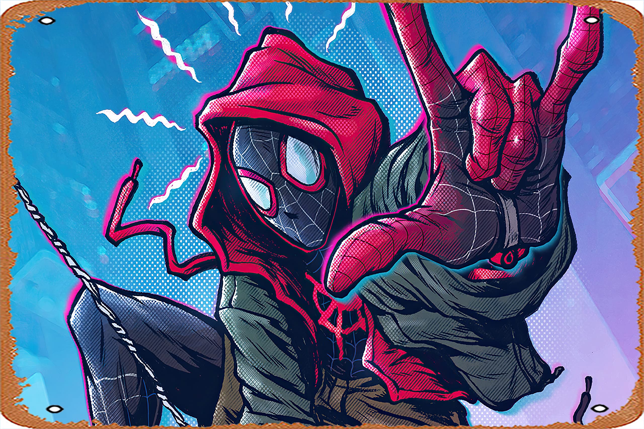 Amazon.com, 4k Spider Man Miles 2020, HD Superheroes, 4k Wallpaper, Image, Background, Photo and Picture Poster, Metal Tin Sign, Vintage Style Wall Ornament Coffee & Bar Decor, Size 8 X 12