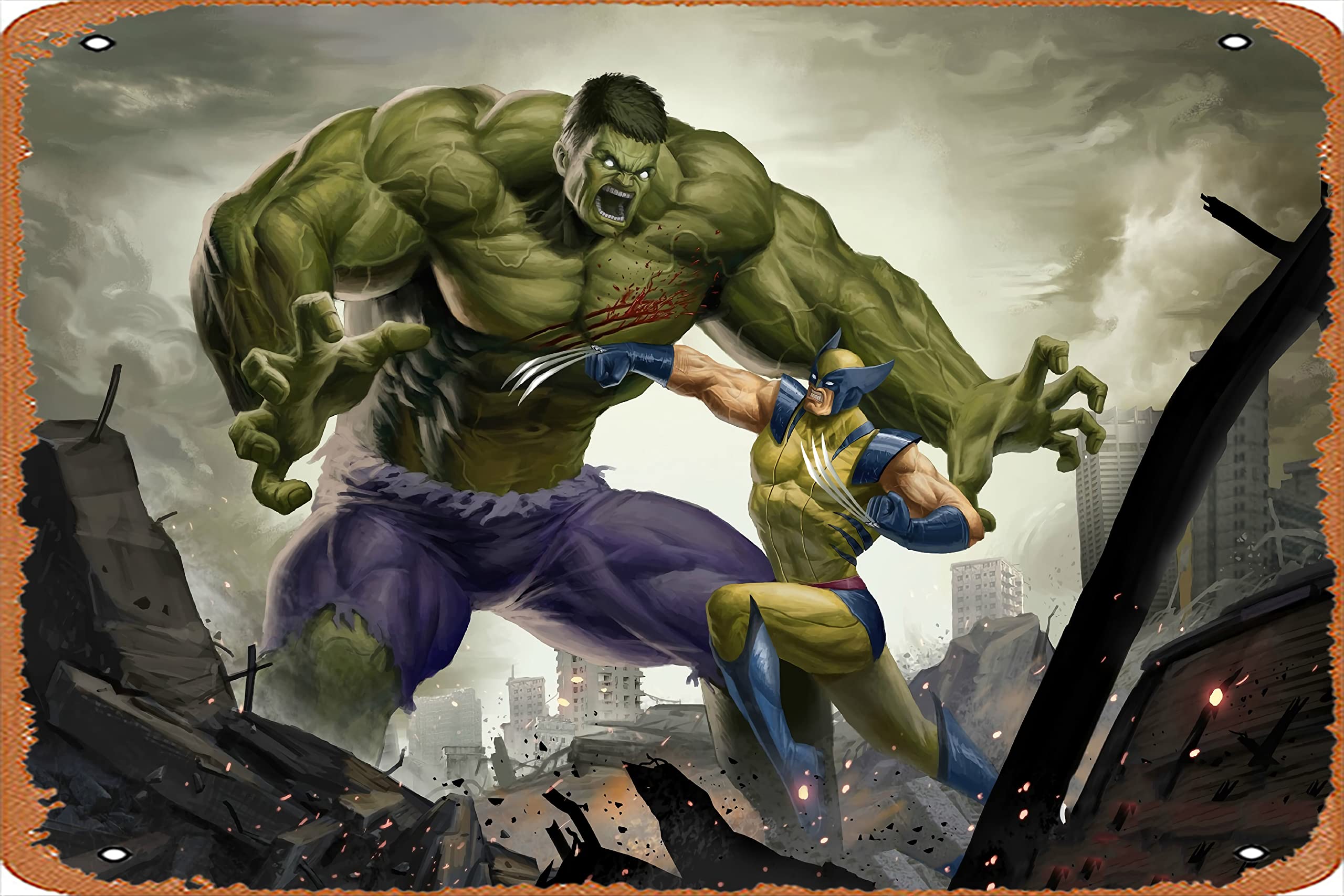 Amazon.com, Art Hulk Vs Wolverine 4k, HD Superheroes, 4k Wallpaper, Image, Background, Photo and Picture Poster, Metal Tin Sign, Vintage Style Wall Ornament Coffee & Bar Decor, Size 8 X 12