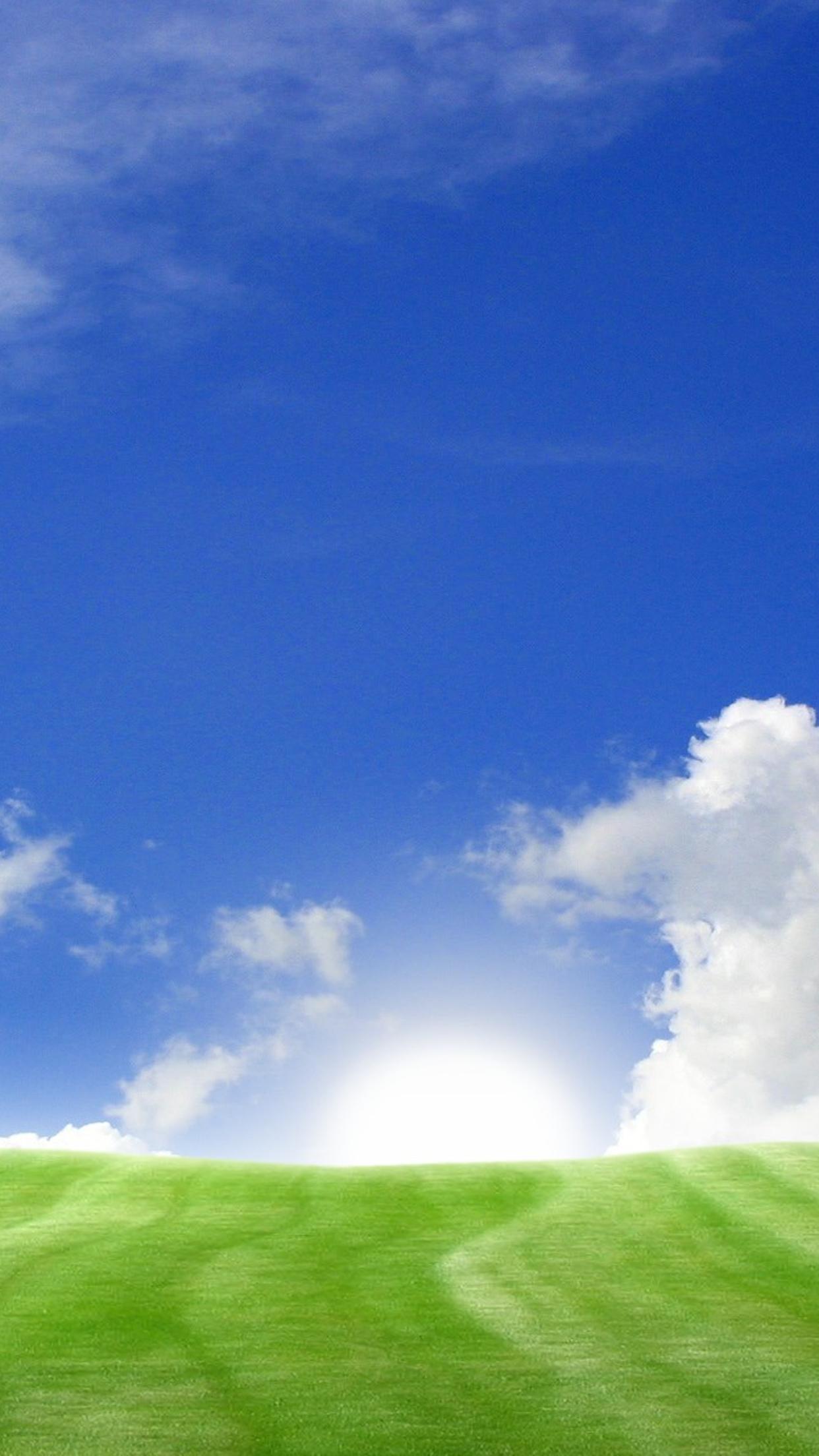 Blue sky and green field summer HD wallpaper