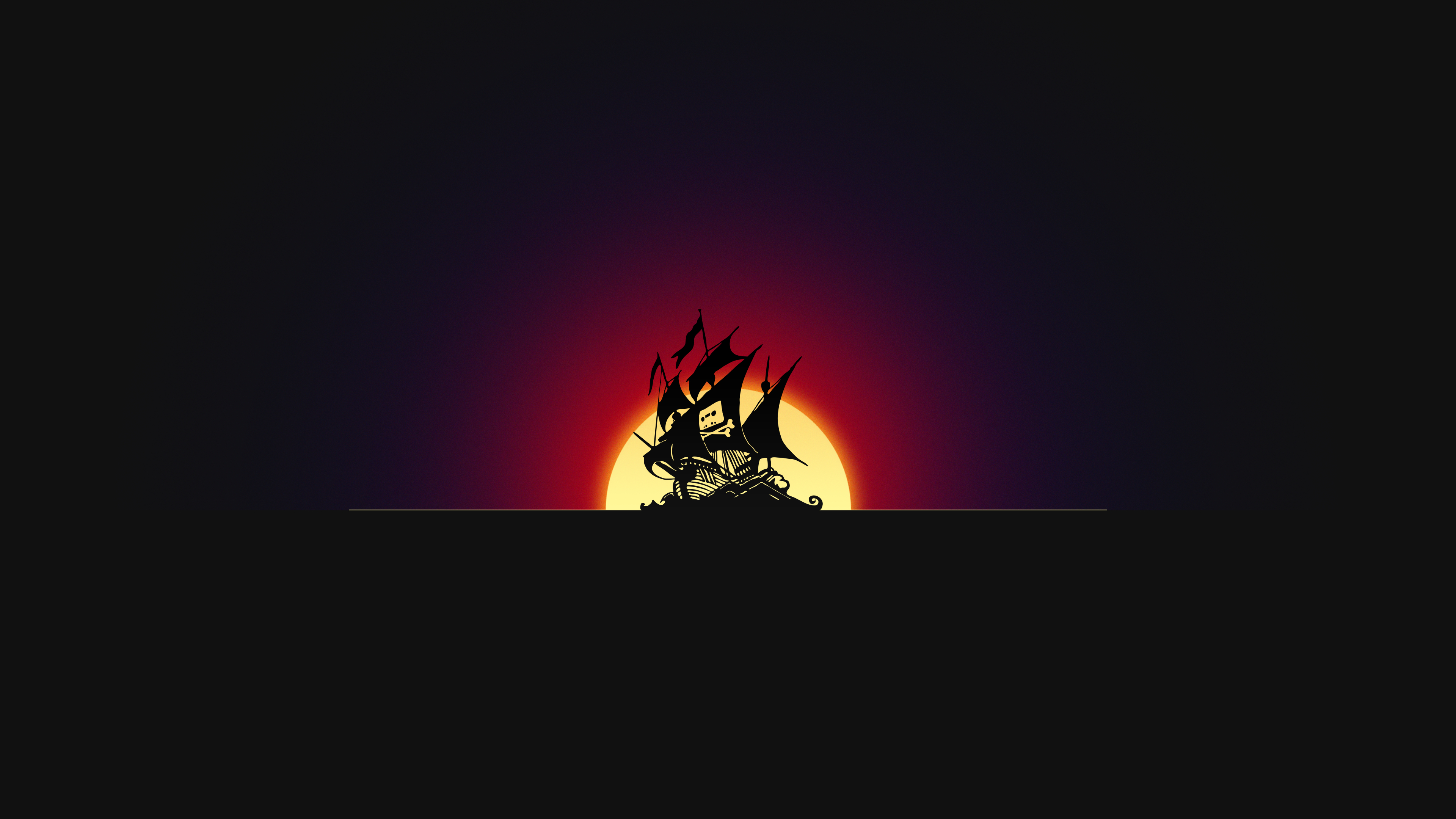Wallpaper, minimalism, Pirate ship, Sun, dark 3840x2160