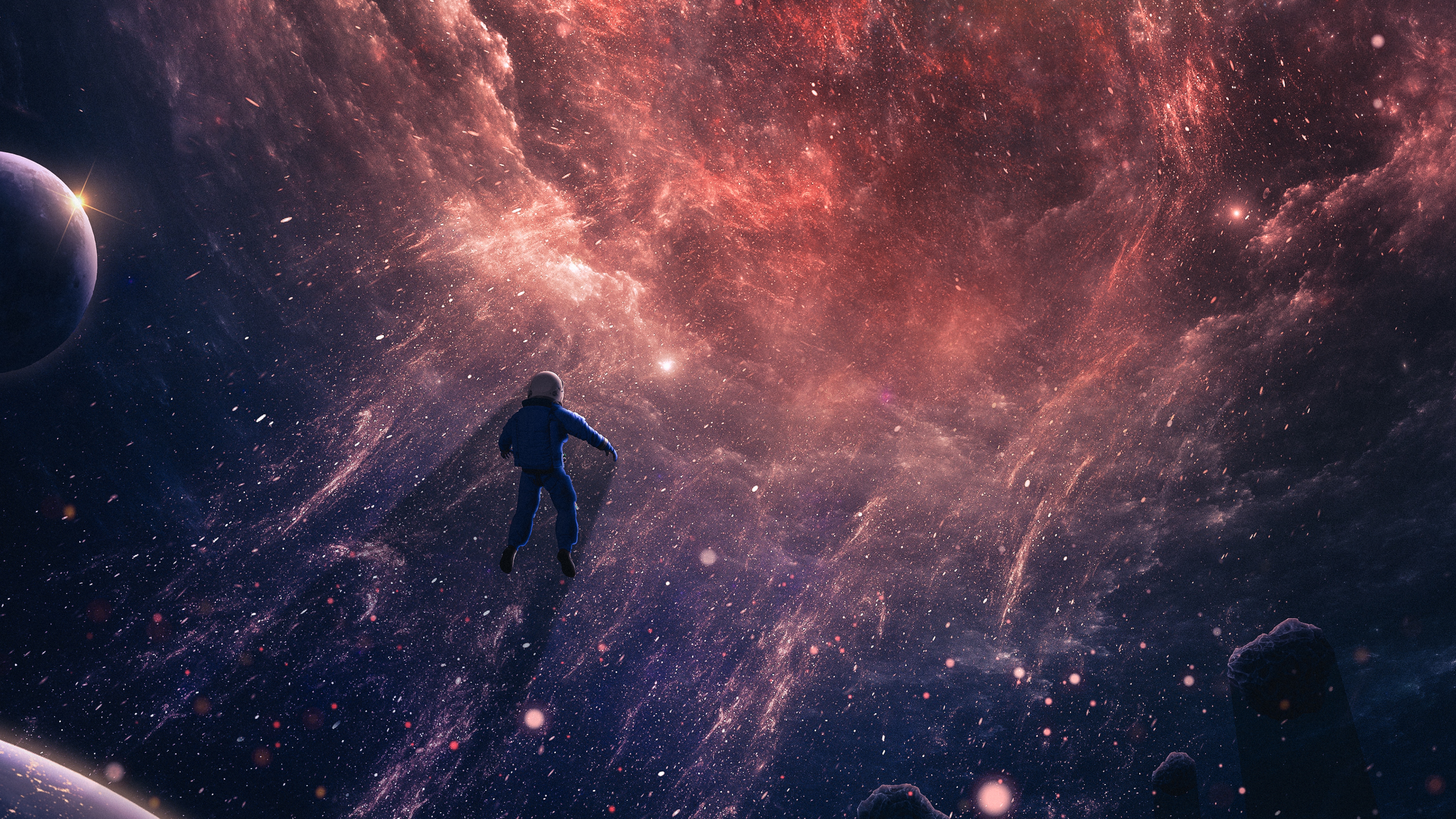 Astronaut Wallpaper 4K, Black hole, Deep space
