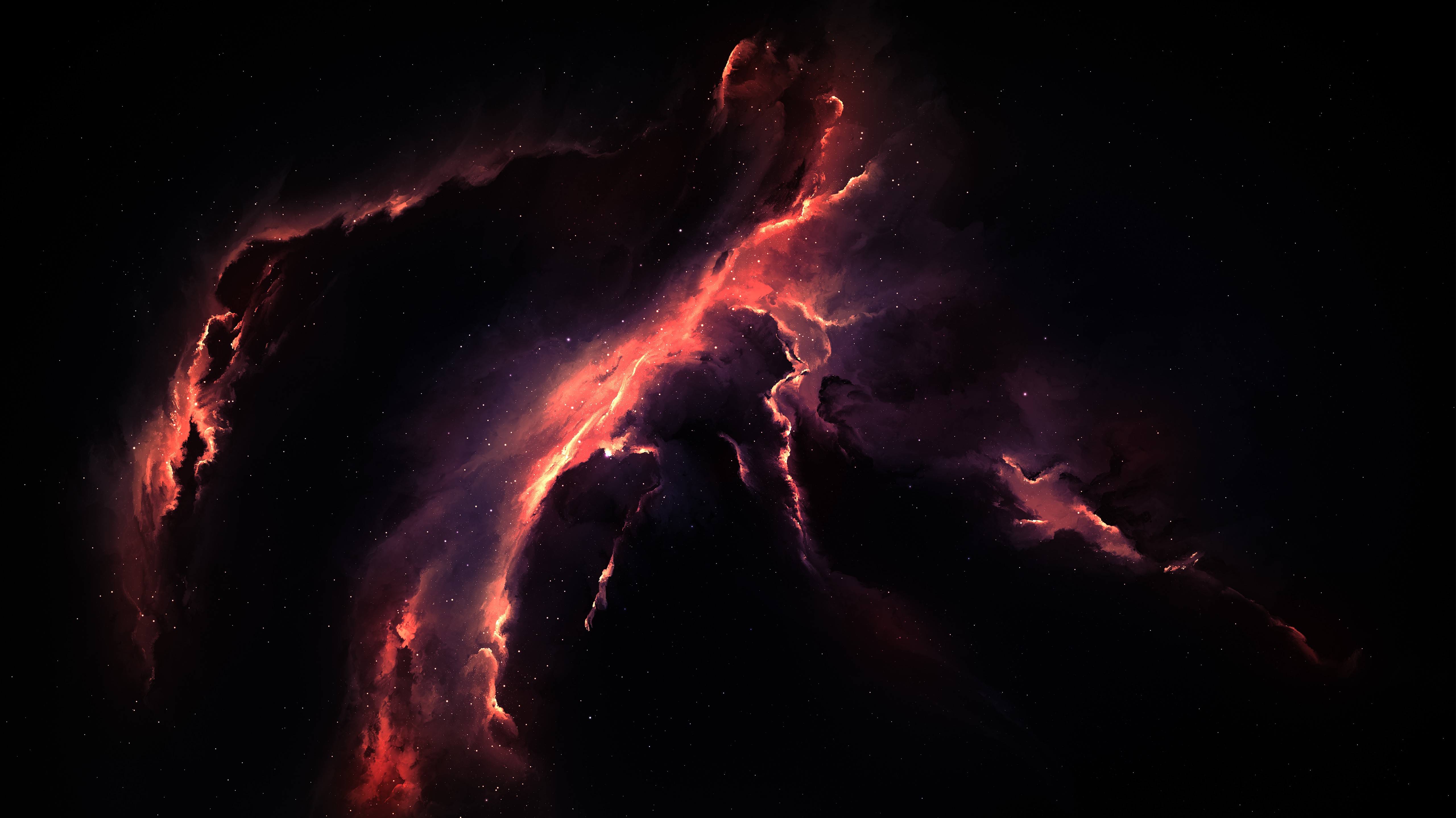 Wallpaper, night, abstract, sky, space art, nebula, atmosphere, universe, Starkiteckt, flame, darkness, 5120x2880 px, computer wallpaper, special effects, outer space, geological phenomenon, types of volcanic eruptions 5120x2880