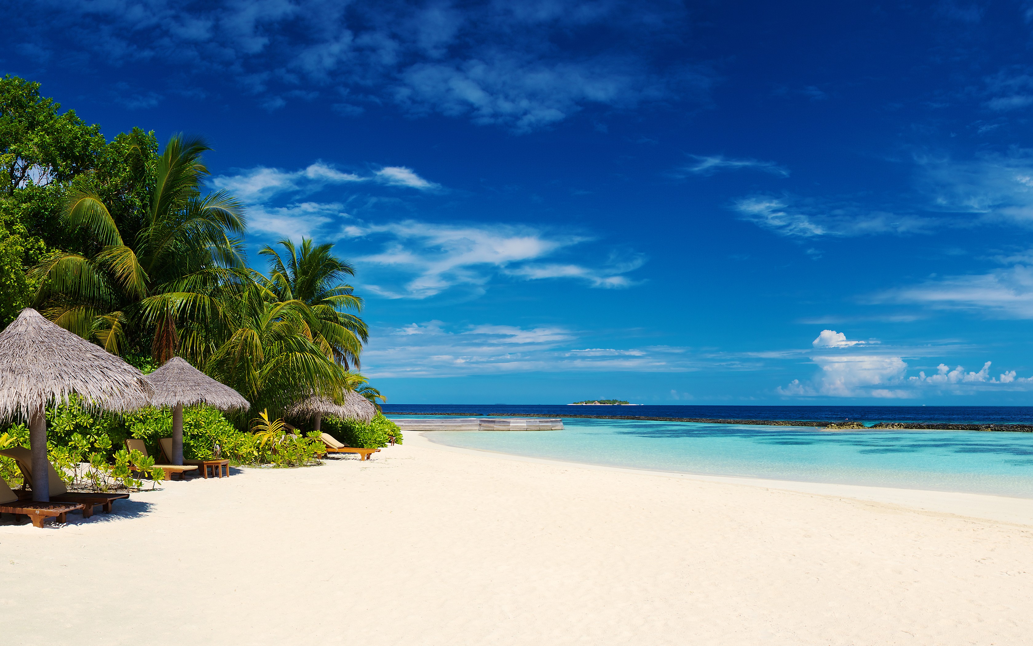 island, landscape, Maldives, sand, resort, palm trees, tropical, summer, white, beach, nature, sea Gallery HD Wallpaper