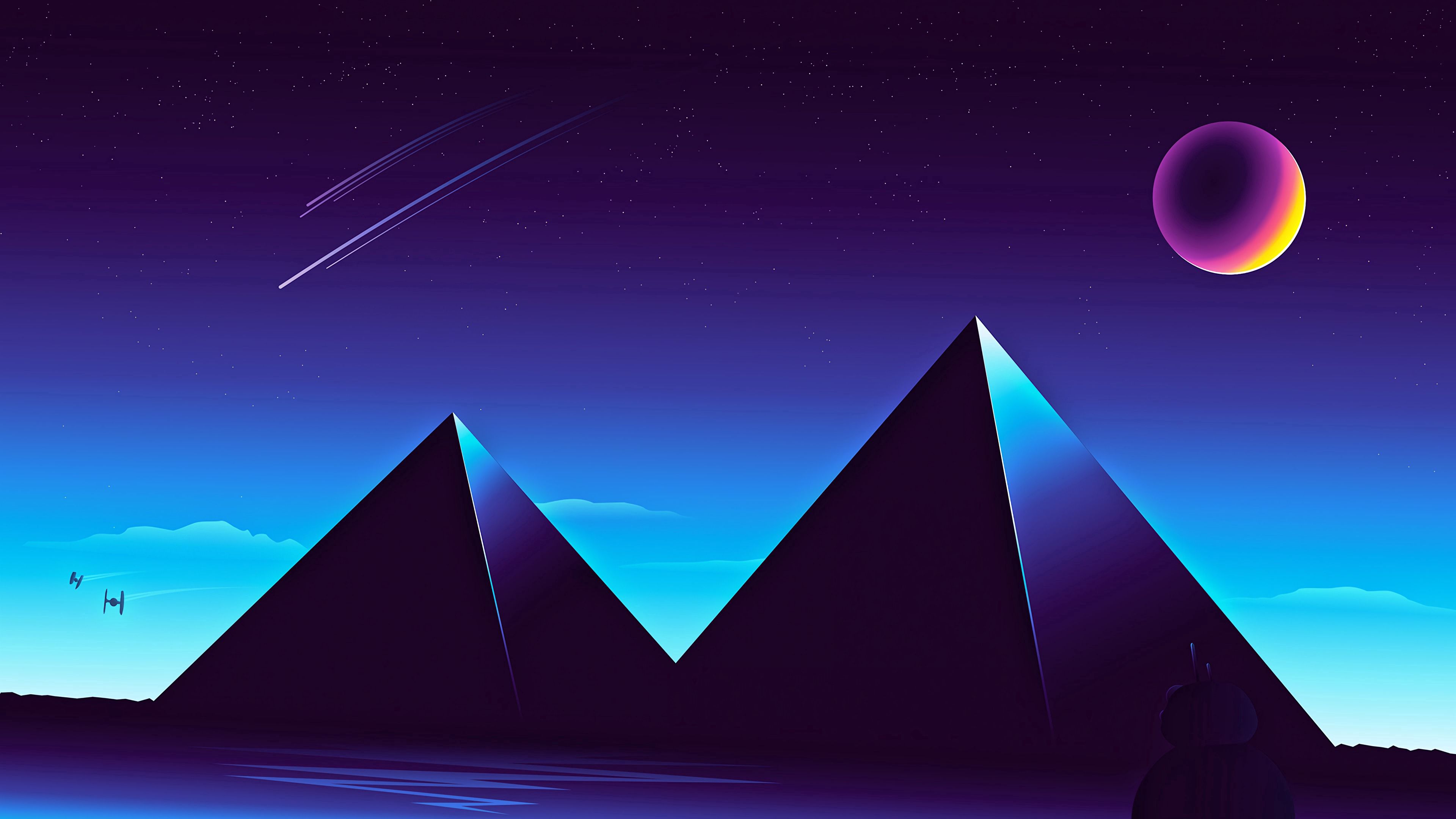 Wallpaper / pyramids, starry sky, night, dark, 4k free download
