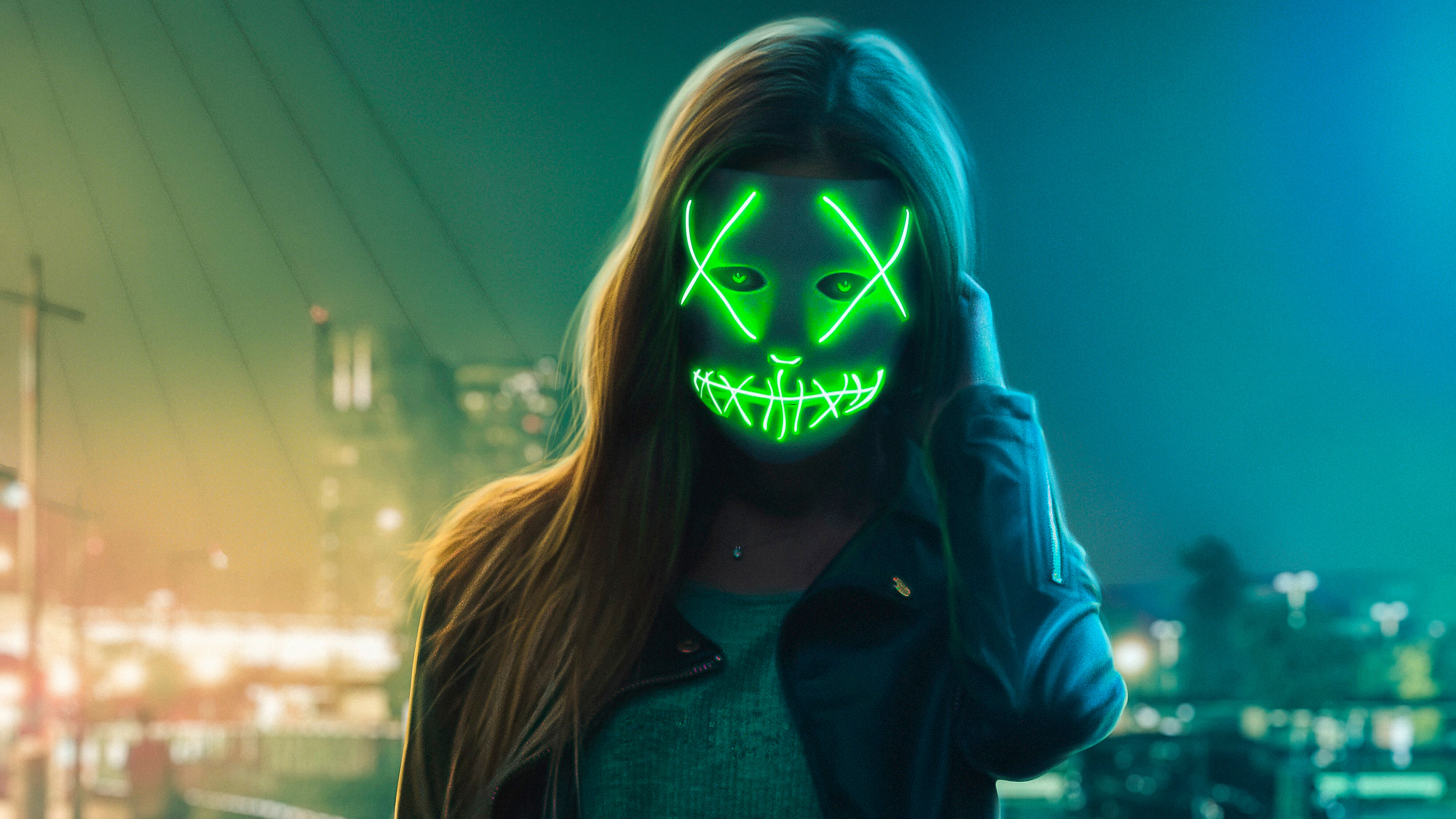 artist, hd, 4k, mask, girl, eye, neon Gallery HD Wallpaper