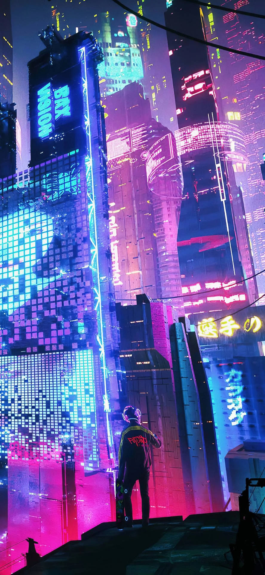 Download 4k Neon iPhone Girl In Neon City Wallpaper