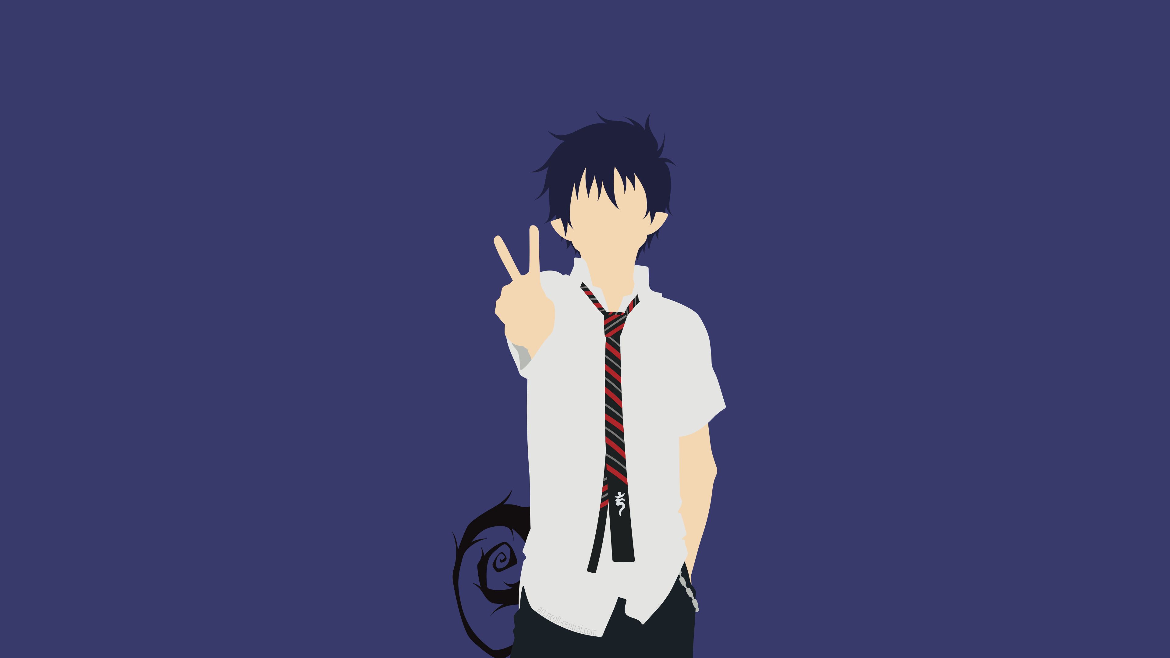 HD desktop wallpaper: Anime, Tie, Minimalist, Blue Exorcist, Rin Okumura, Ao No Exorcist download free picture